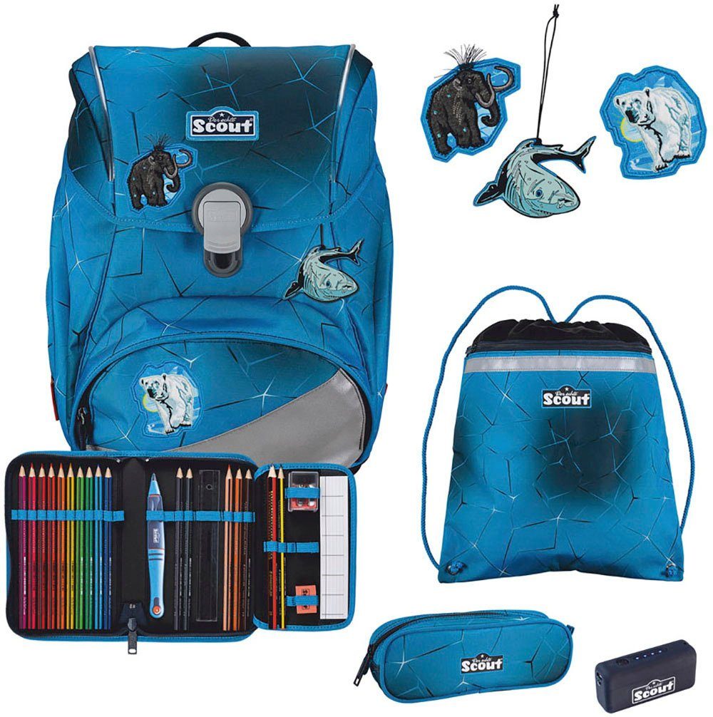 Scout Ранцы Alpha Safety Light, mit LED-Lichtleiter, Polar Blue (Set, 4-tlg), mit Powerbank; enthält recyceltes Material