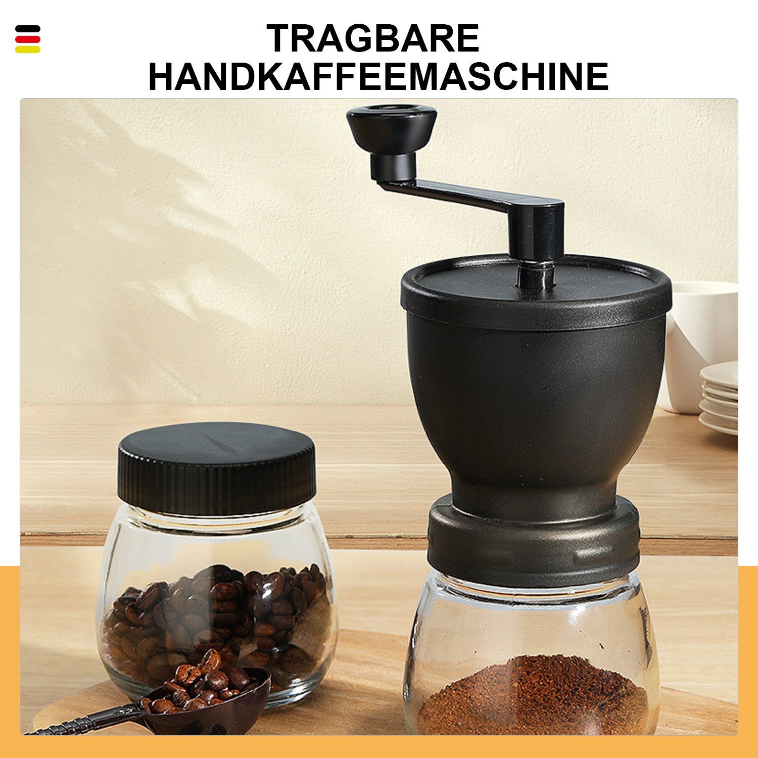 MAGICSHE Tragbare Handkurbel-Kaffeemaschine Kaffeemühle weiß Doppeldose Kaffeebohnenmahlwerk