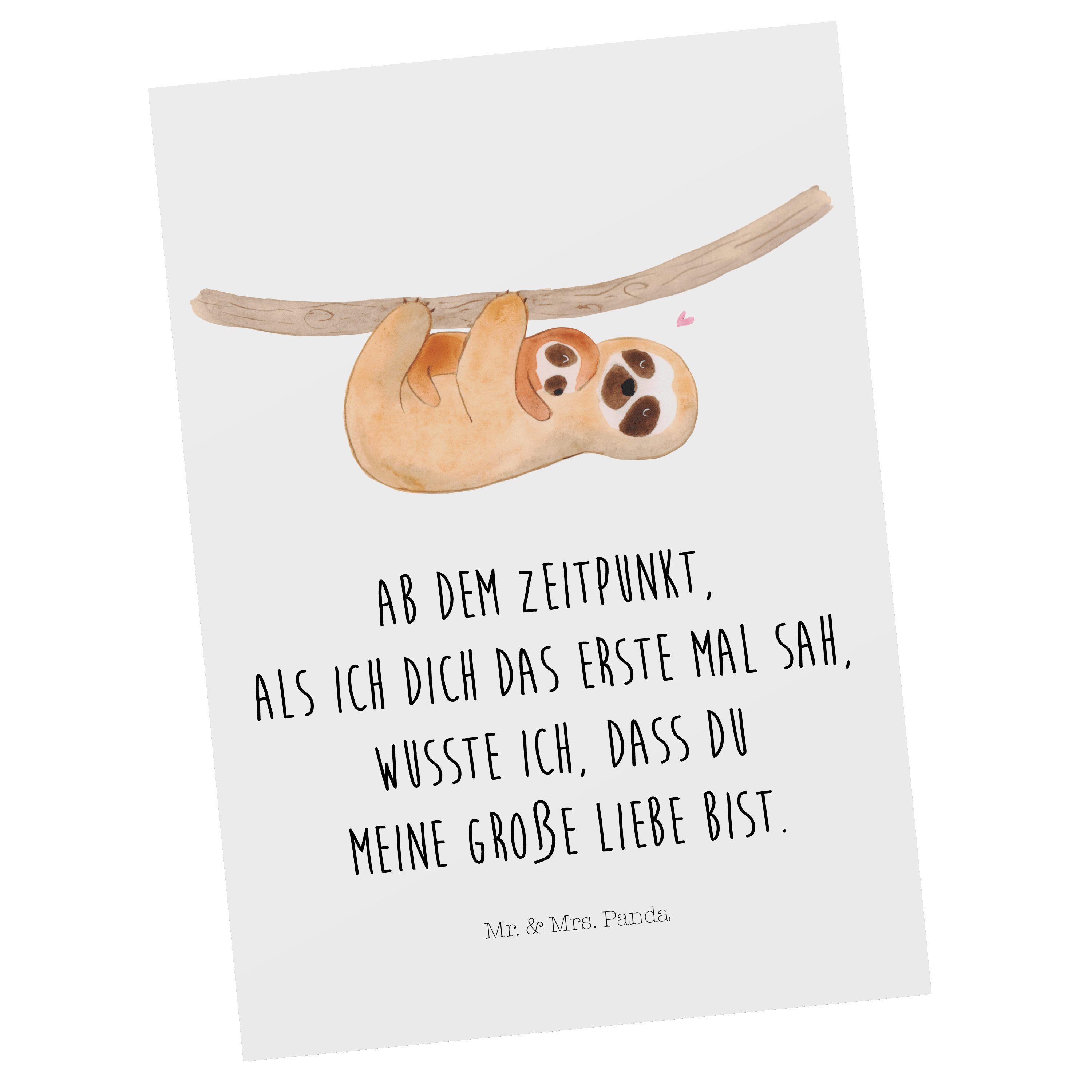Postkarte Mrs. & Kind Mr. Grußka mit Geschenk, - Geschenkkarte, Faultier - Einladung, Weiß Panda