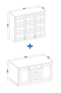 Küchen-Preisbombe Küchenbuffet Küchenbuffet Stilo 150 cm Esszimmer Landhaus Weiss Eiche Artisan Buffet Küche