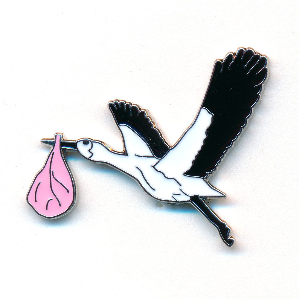 hegibaer Pins Storch Klapperstorch mit Baby Mädchen Tochter Anstecker 0833 (1-tlg), Edel und Exklusiv