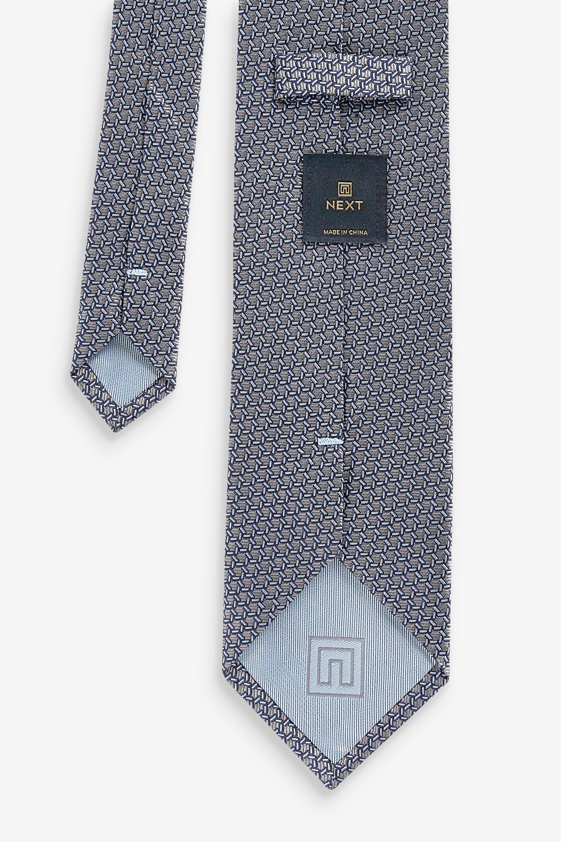 Next Krawatte Seidenkrawatte mit geometrischem Muster Charcoal (1-St) Grey