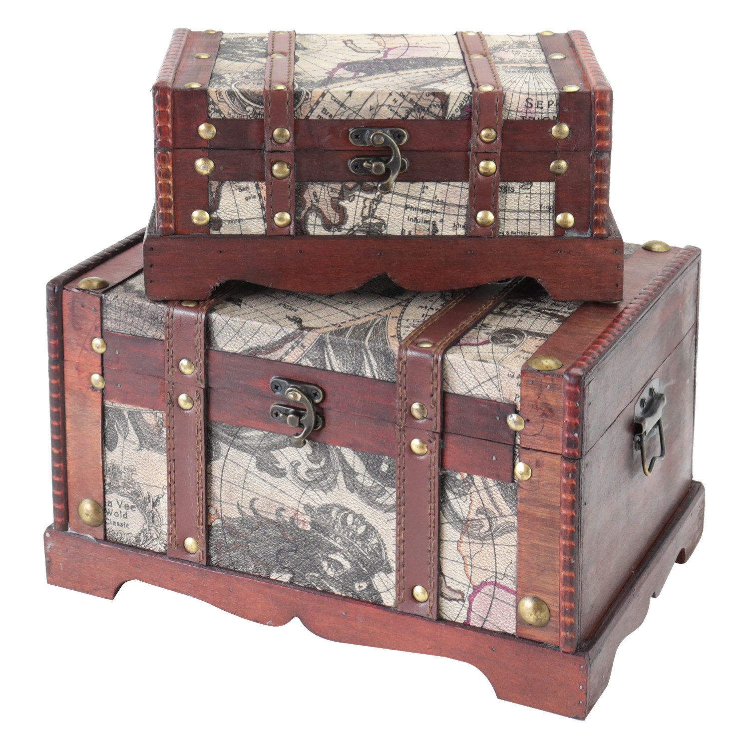 HMF Schatzkiste Handgefertigte Schatztruhe (2er Set, versch. Größen), dekorative Aufbewahrungsbox Amerika