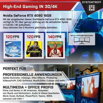 SYSTEMTREFF Gaming-PC (AMD Ryzen 9 7950X, GeForce RTX 4080, 32 GB RAM, 2000 GB SSD, Wasserkühlung, Windows 11, WLAN)