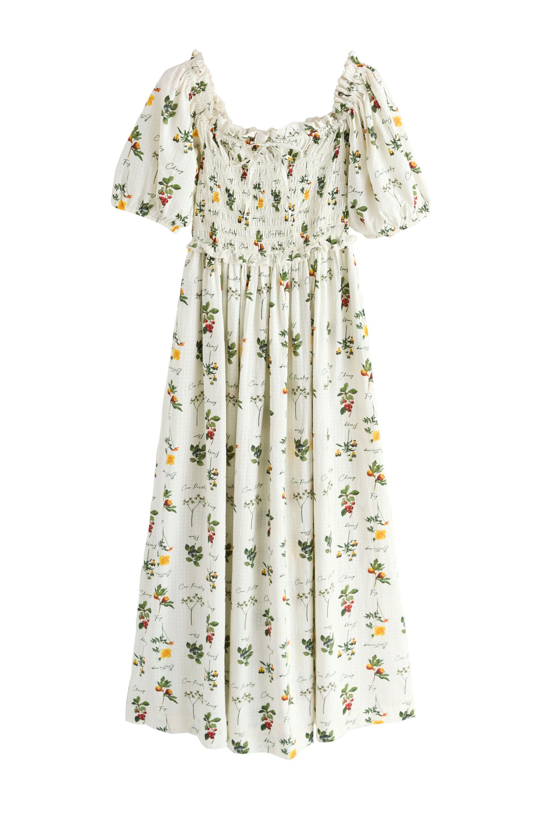 Next Midikleid Gerafftes Midikleid mit Puffärmeln (1-tlg)