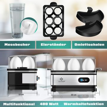 KESSER Eierkocher, für 1 bis 6 Eier elektrisch aus Edelstahl 400W & Warmhaltefunktion