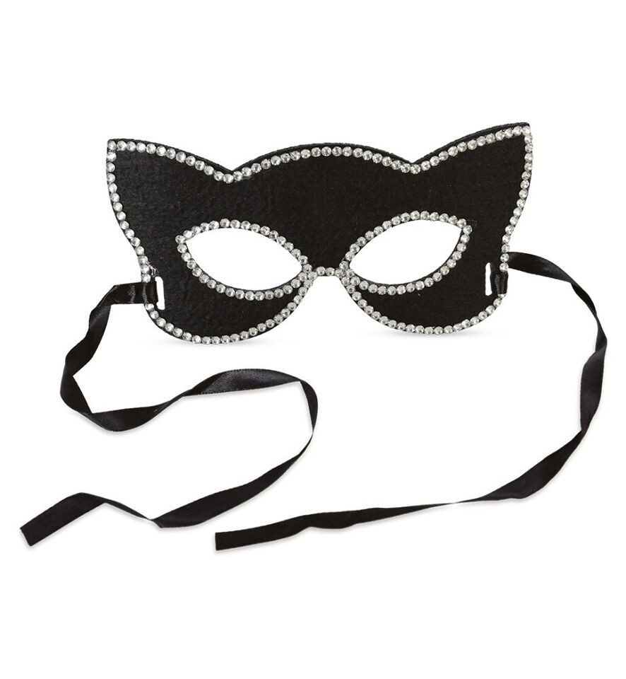 Fries Verkleidungsmaske Domino Katzenlady Katzen Maske Schwarz mit Glitzersteinen Karneval