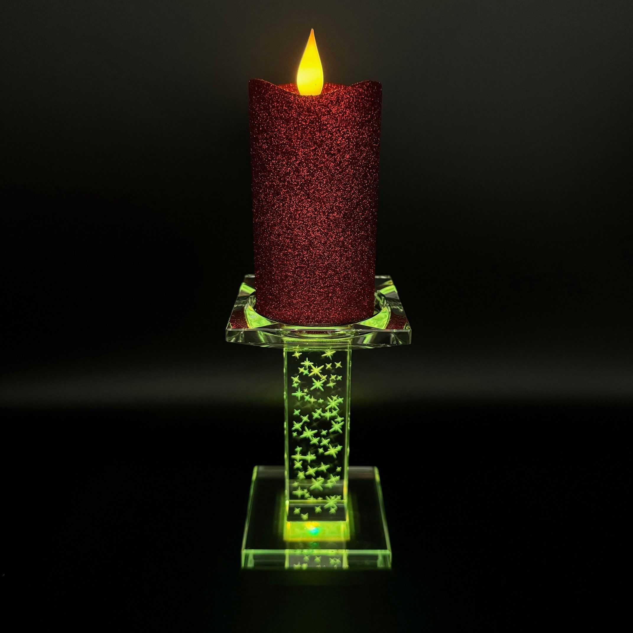 Online-Fuchs LED-Kerze mit Kerzenhalter aus Glas und magischer Beleuchtung (Warmweiß oder Farbwechsel möglich), Inklusive Fernbedienung und Timerfunktion