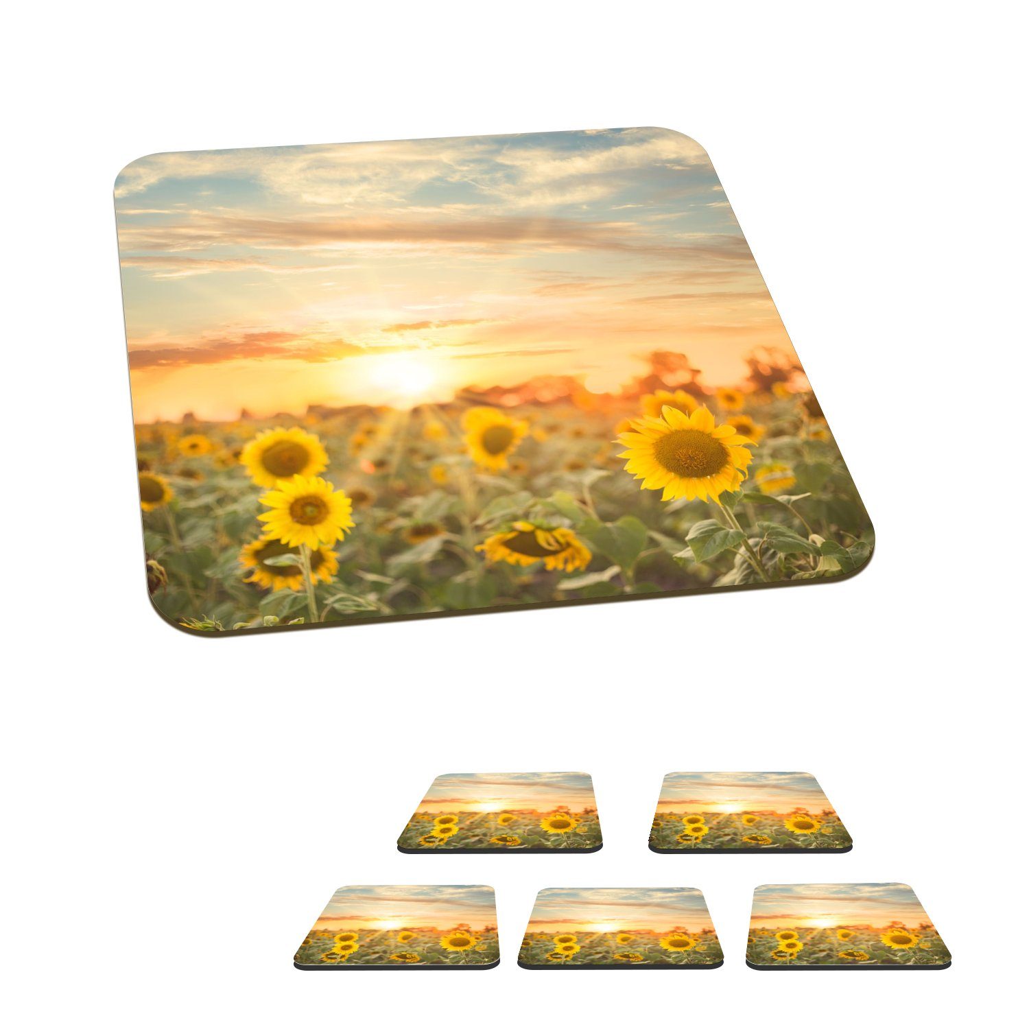 Tischuntersetzer, Glasuntersetzer, Sonne Blumen, Tasse Gläser, MuchoWow Sonnenblume für Korkuntersetzer, Untersetzer, 6-tlg., - - Glasuntersetzer Zubehör