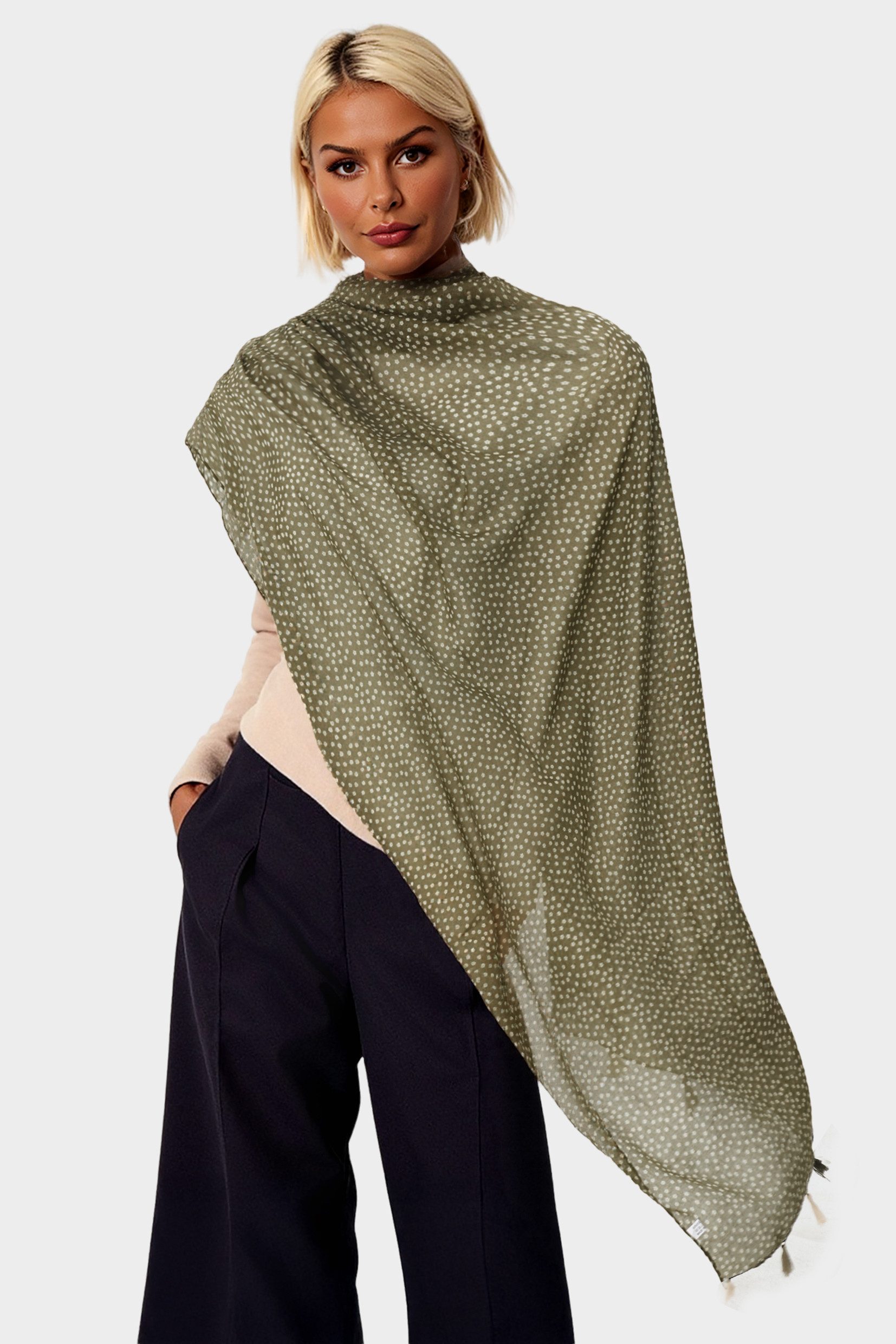 FS Collection Modeschal Damen Schal leicht & weich – Muster, Blumen, Blätter, Punkte, 100% Polyester – leicht, weich, formstabil