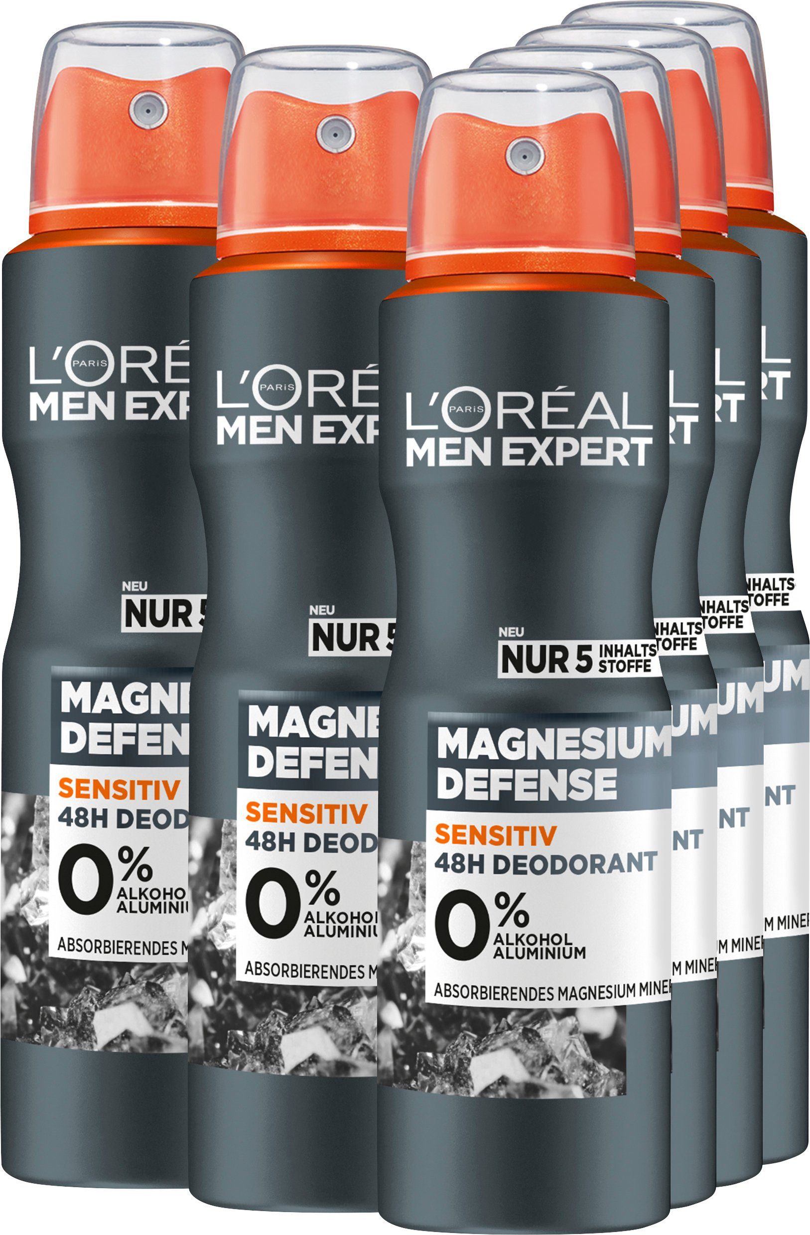 L'ORÉAL PARIS MEN EXPERT Deo-Spray Magnesium Defense, Packung, 6-tlg., mit hoher Zuverlässigkeit