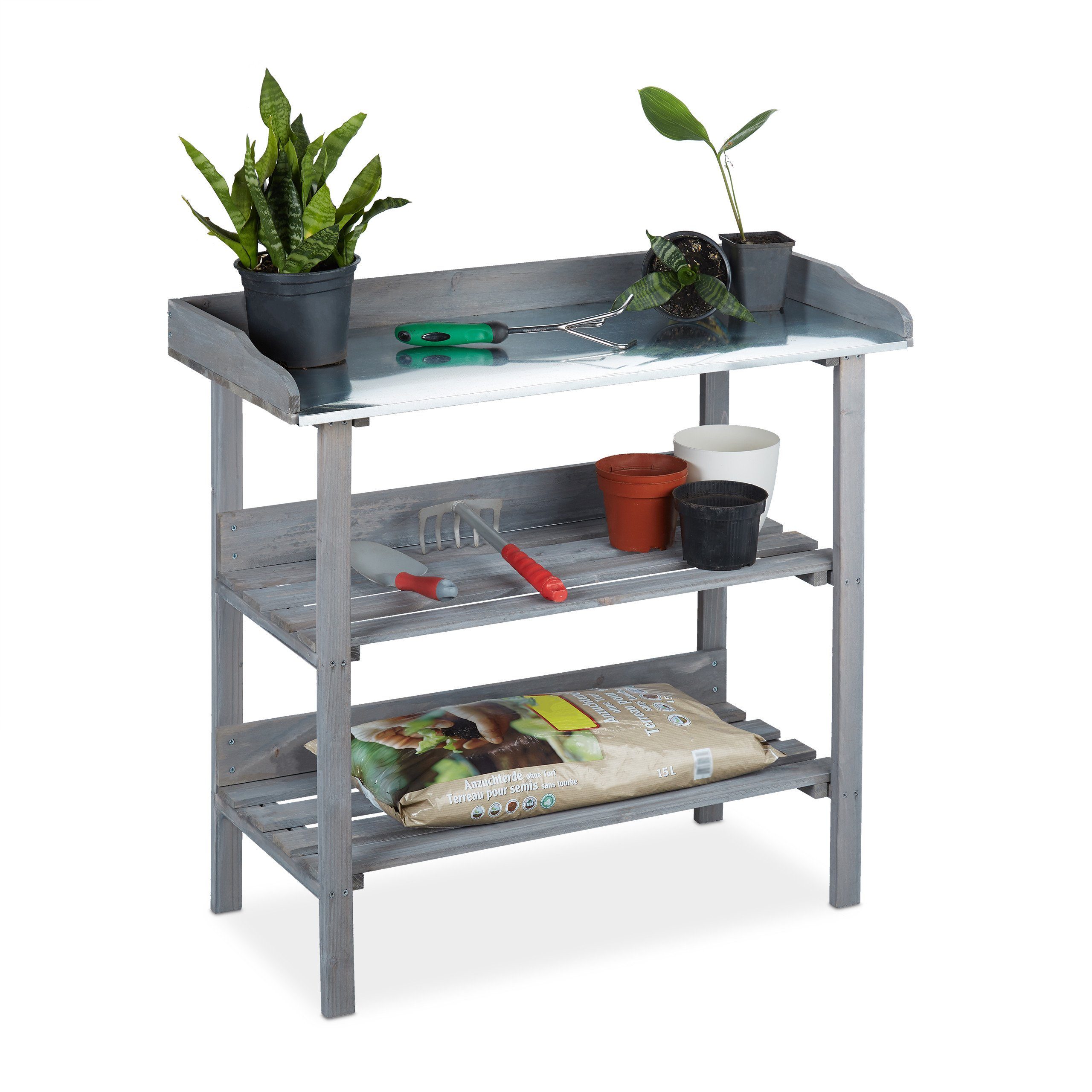 relaxdays Pflanztisch Holz grau, Grau günstig online kaufen