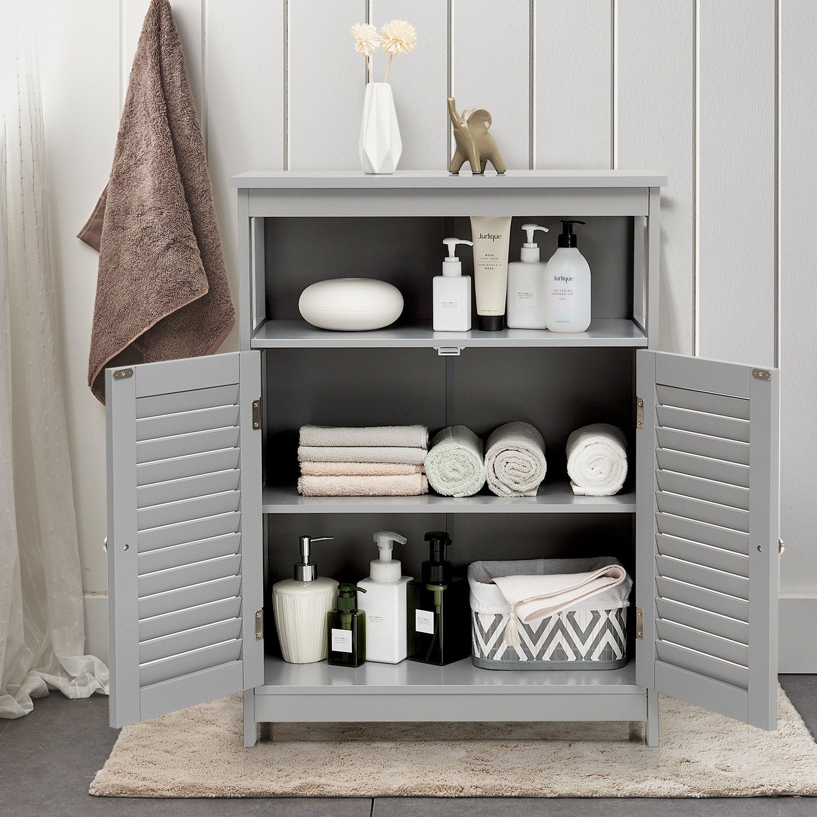 COSTWAY Badkommode, Badezimmerschrank, 2 Schubladen, weiß