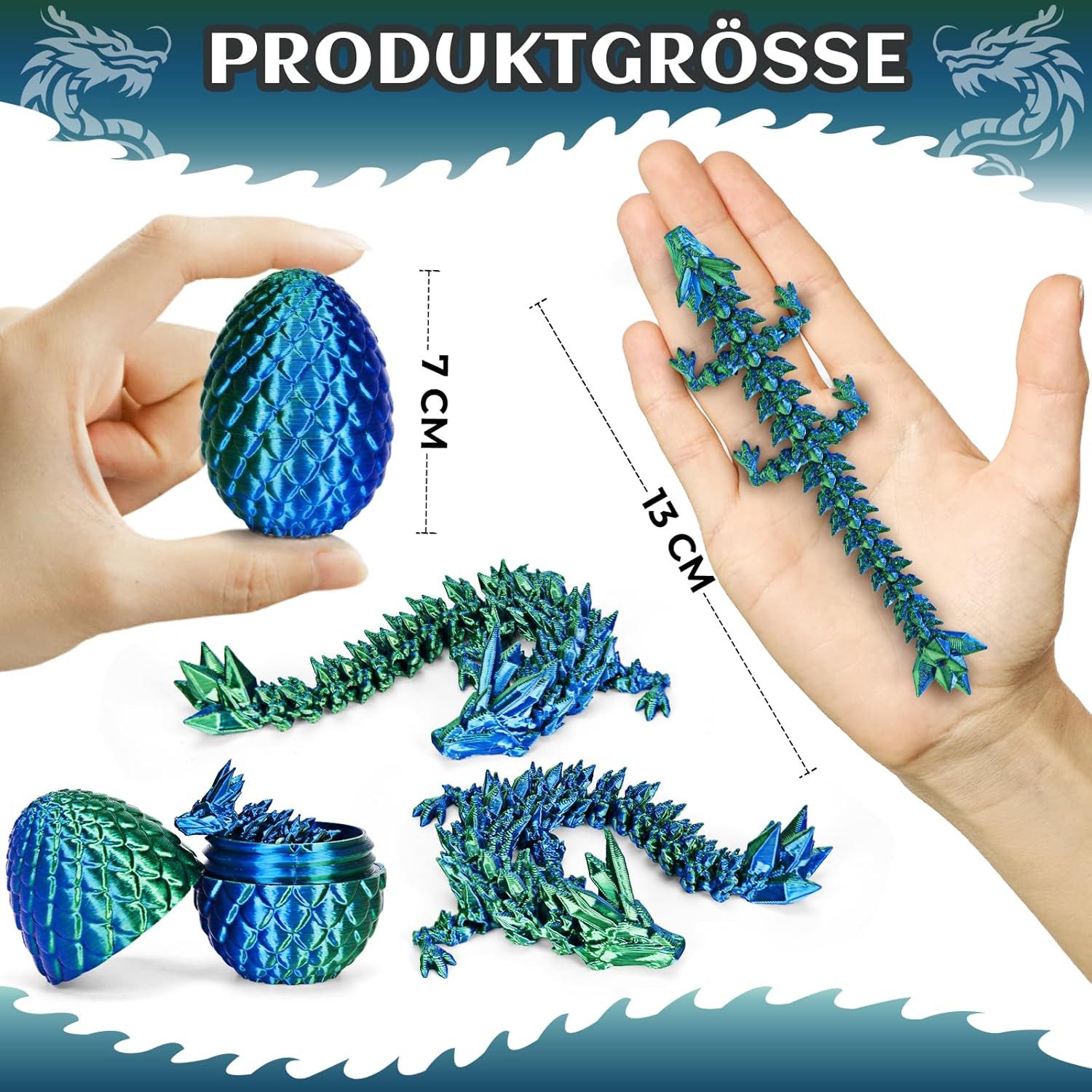 FELIXLEO Tierfigur 4er Set 3D Drachenei mit Drache 13cm beweglich Ostergeschenk Kinder (1 St) – Bild 3 von 5