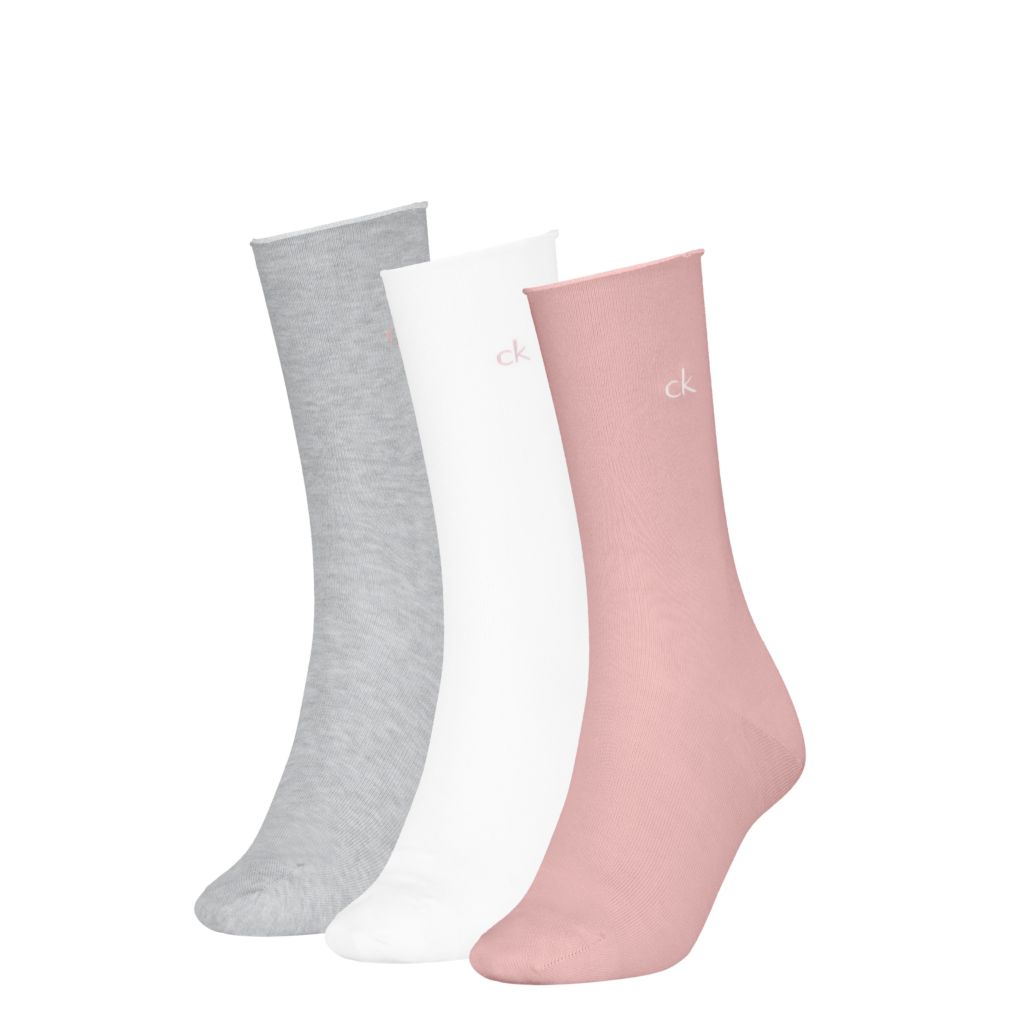 Calvin Klein Socken CK WOMEN SOCK ROLLTOP (3 Paar) mit kleinem Rollbund, Cotton-Mix