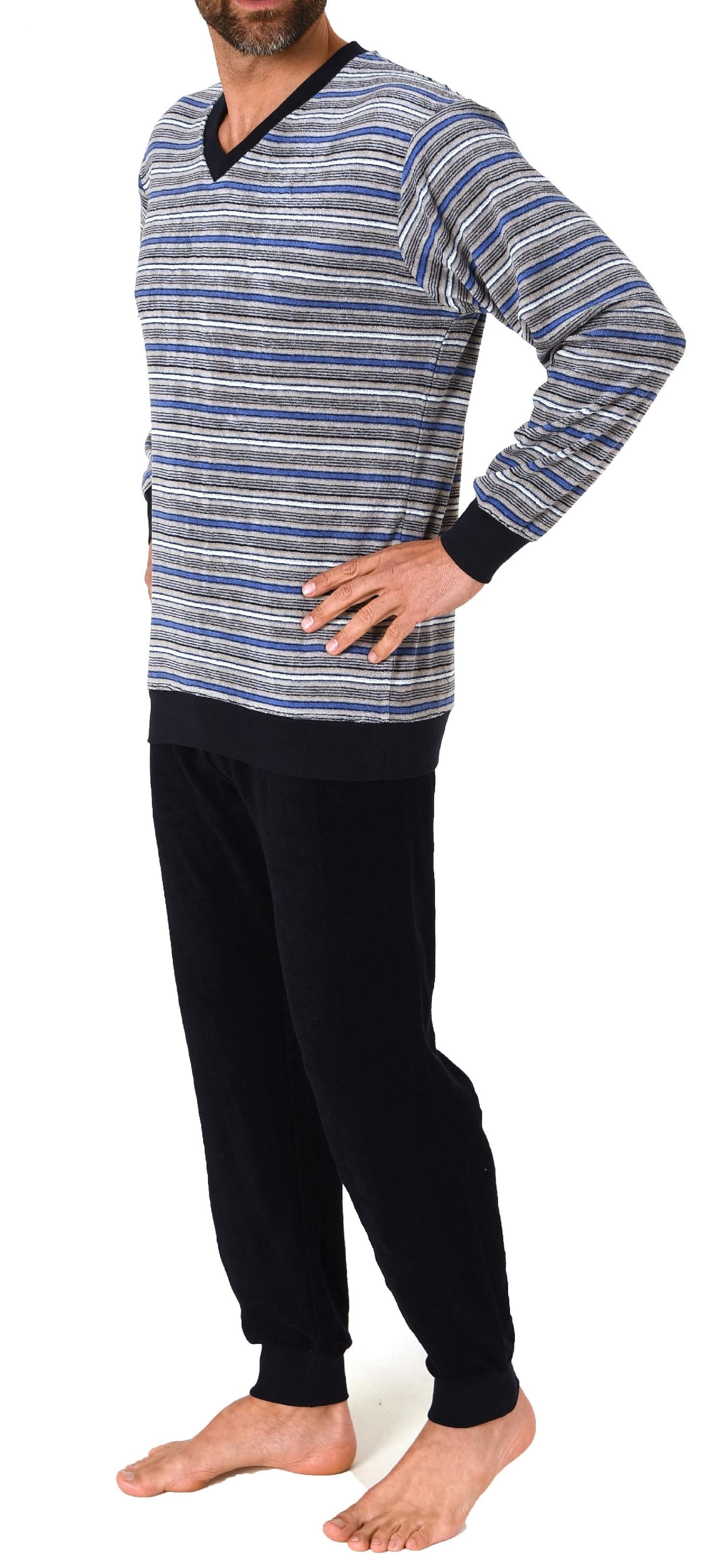 RELAX by Normann Pyjama Herren Frottee Schlafanzug, Pyjama mit Bündchen in Streifenoptik