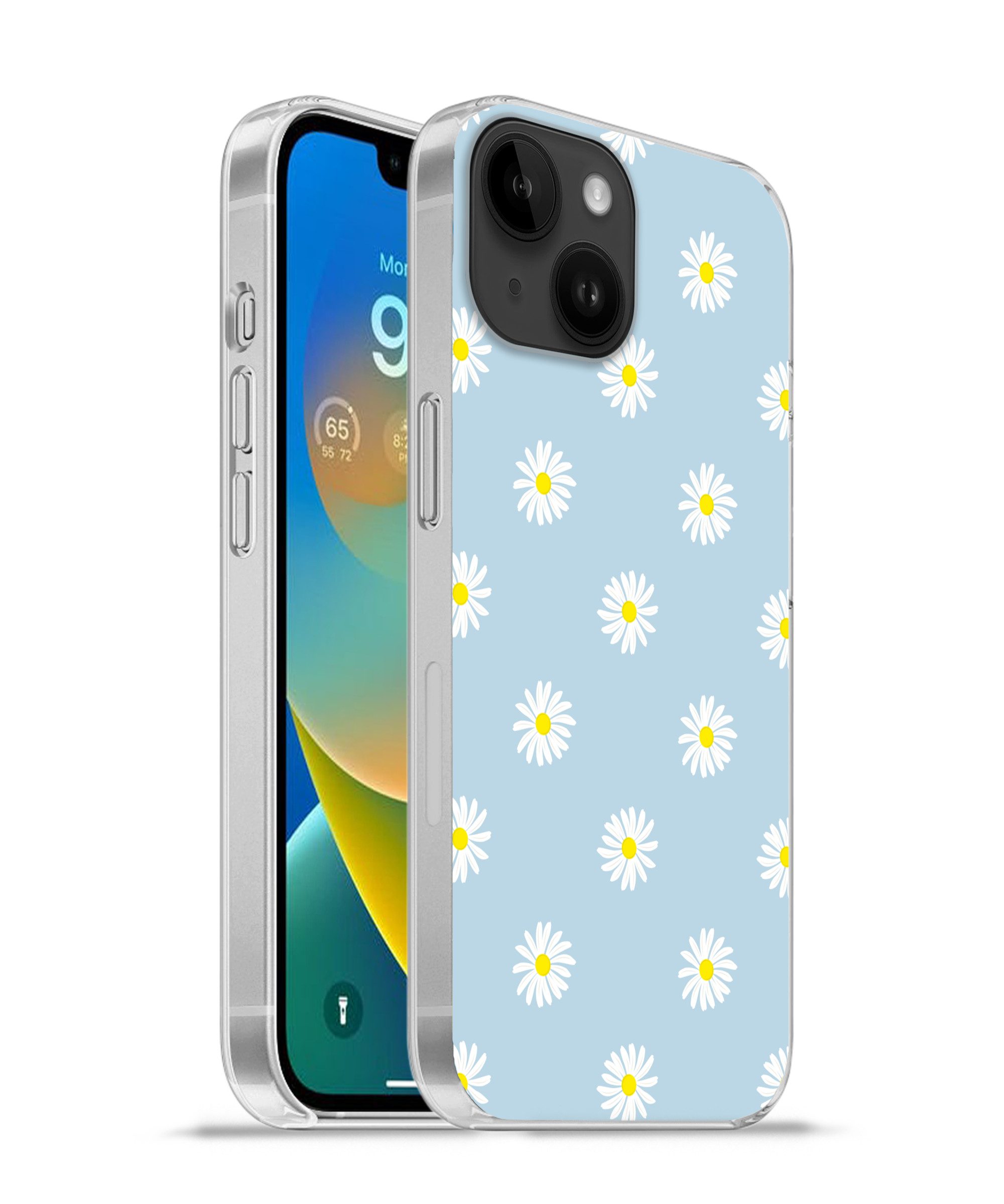 MuchoWow Handyhülle für Apple iPhone 14 Gänseblümchen - Pastell - Weiß - Blau - Blumen, Smartphone-Bumper, Print, Handy Schutzhülle Dünn