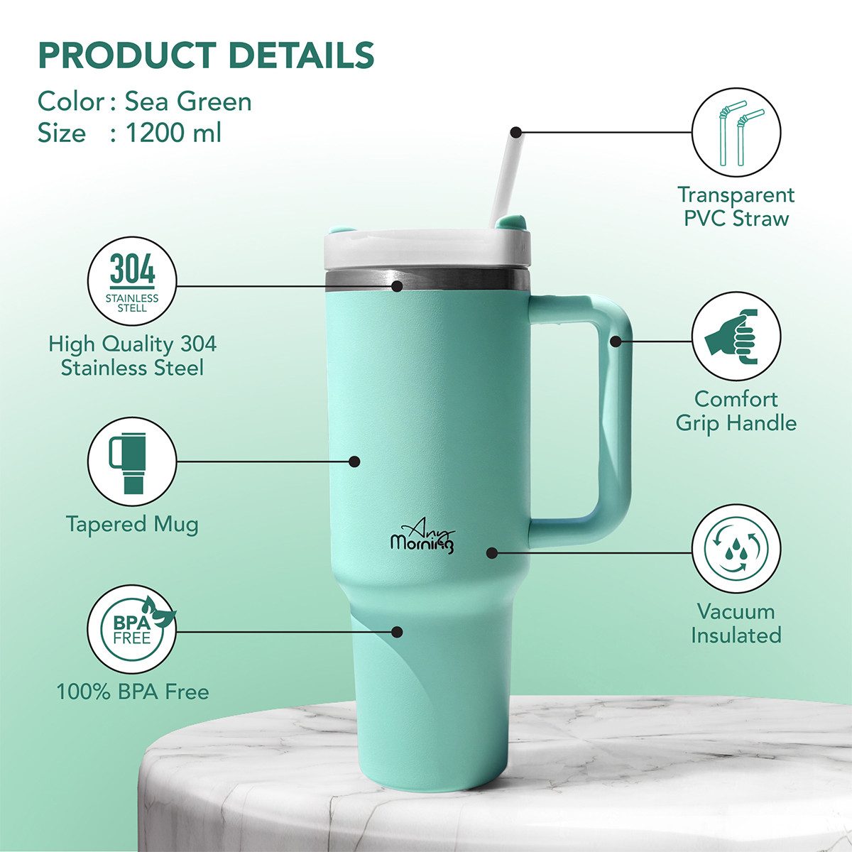 ANY MORNING Thermobecher Any Morning SI2440217 Thermosbecher 1200 ml Seegrün