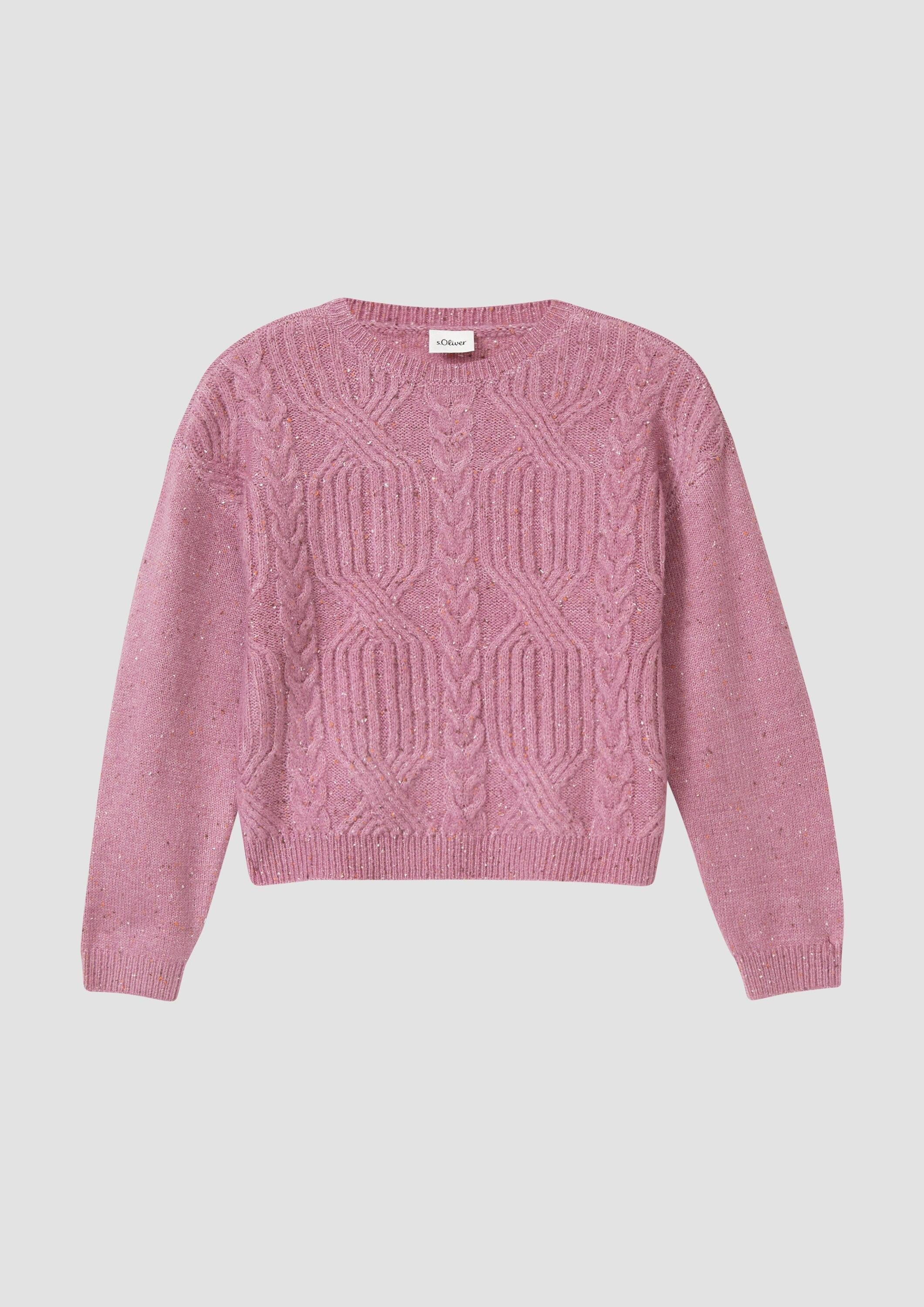 s.Oliver Longpullover Strickpullover Kurzer Strickpullover im Loose Fit mit Zopfmuster