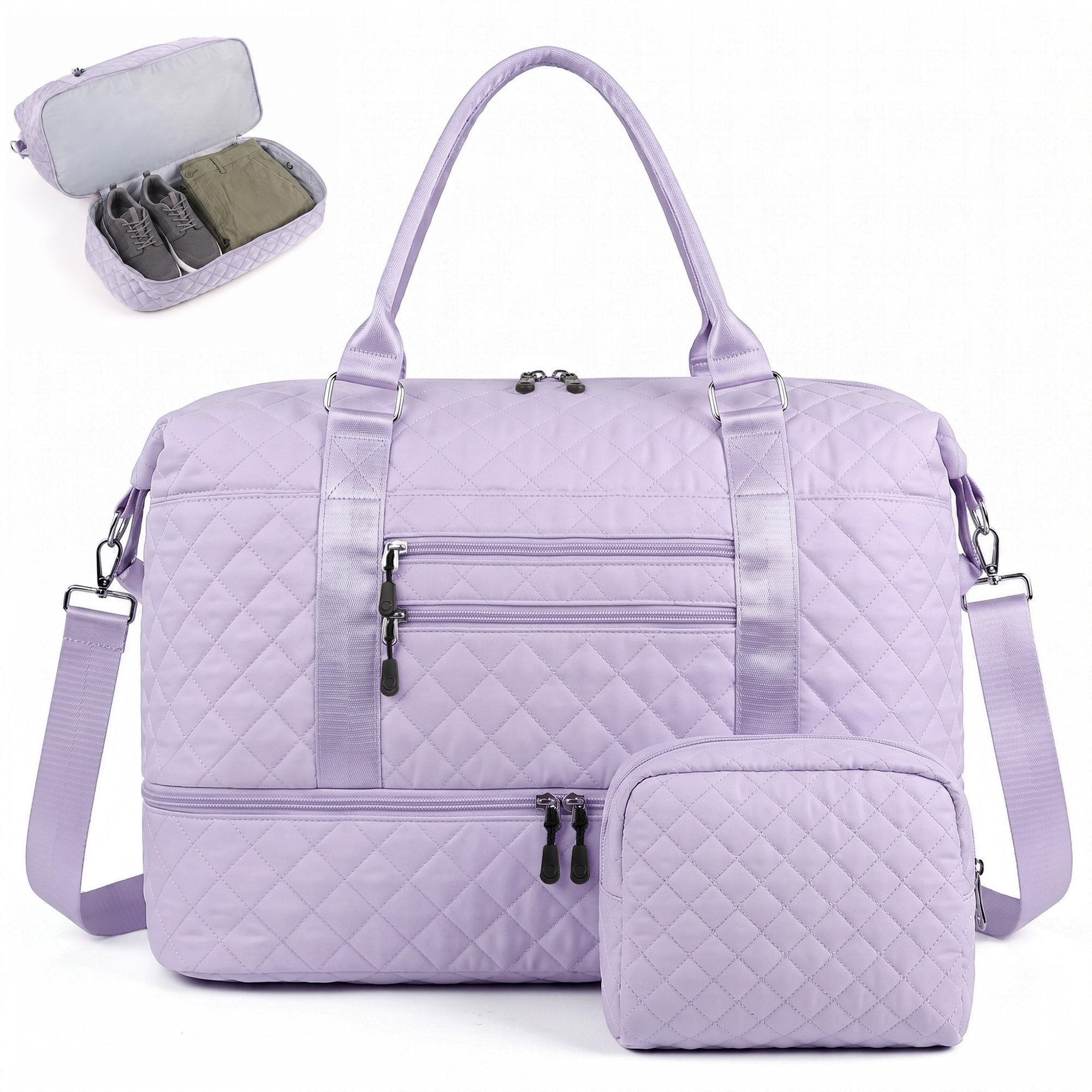 TANTOMI Reisetasche Wasserdichte Reisetasche mit Kosmetiktasche, Faltbare Leichte Tasche, Handgepäck Sporttasche für Damen und Herren