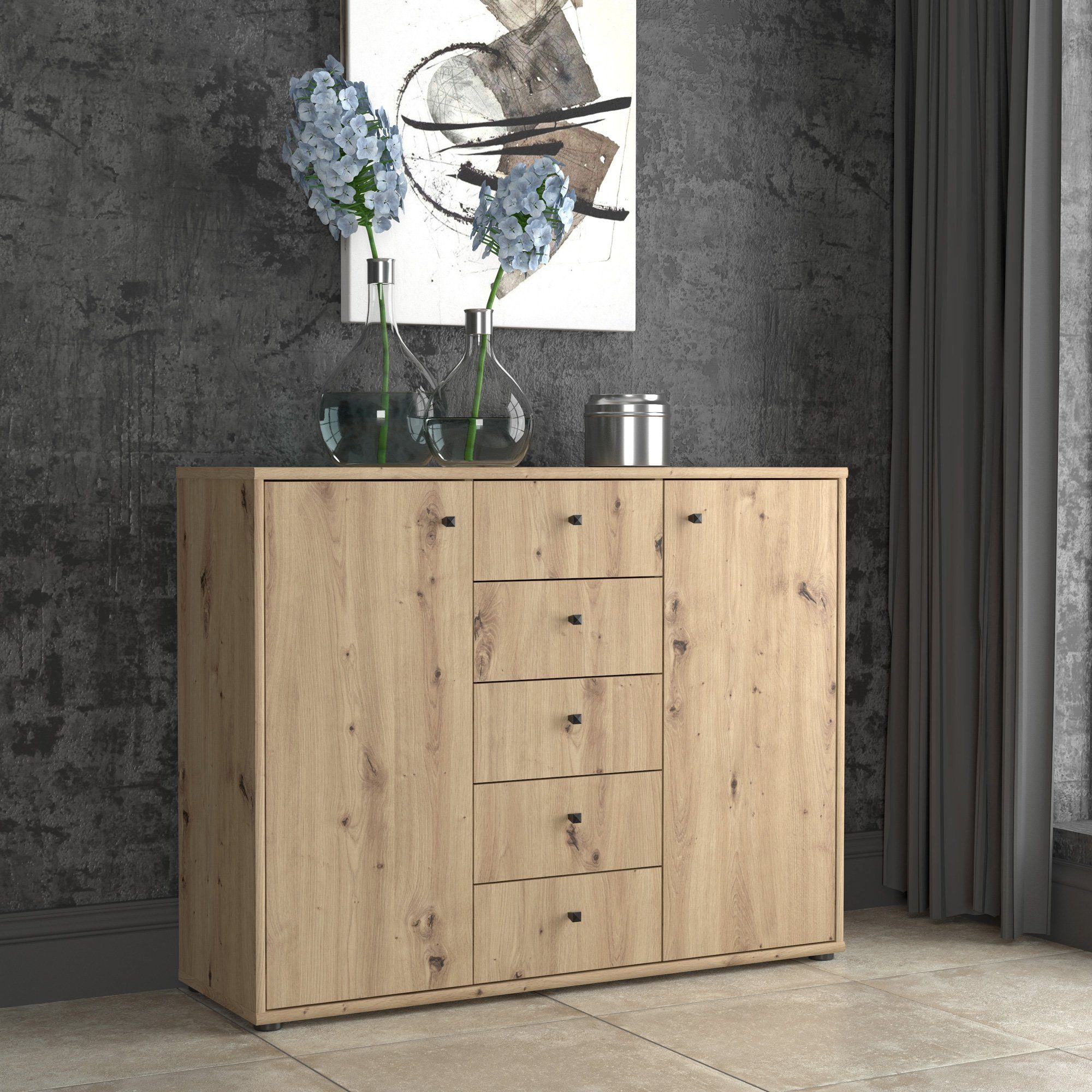 Newroom Kommode Lucius, Kommode Artisan Eiche Modern Sideboard Highboard Büro