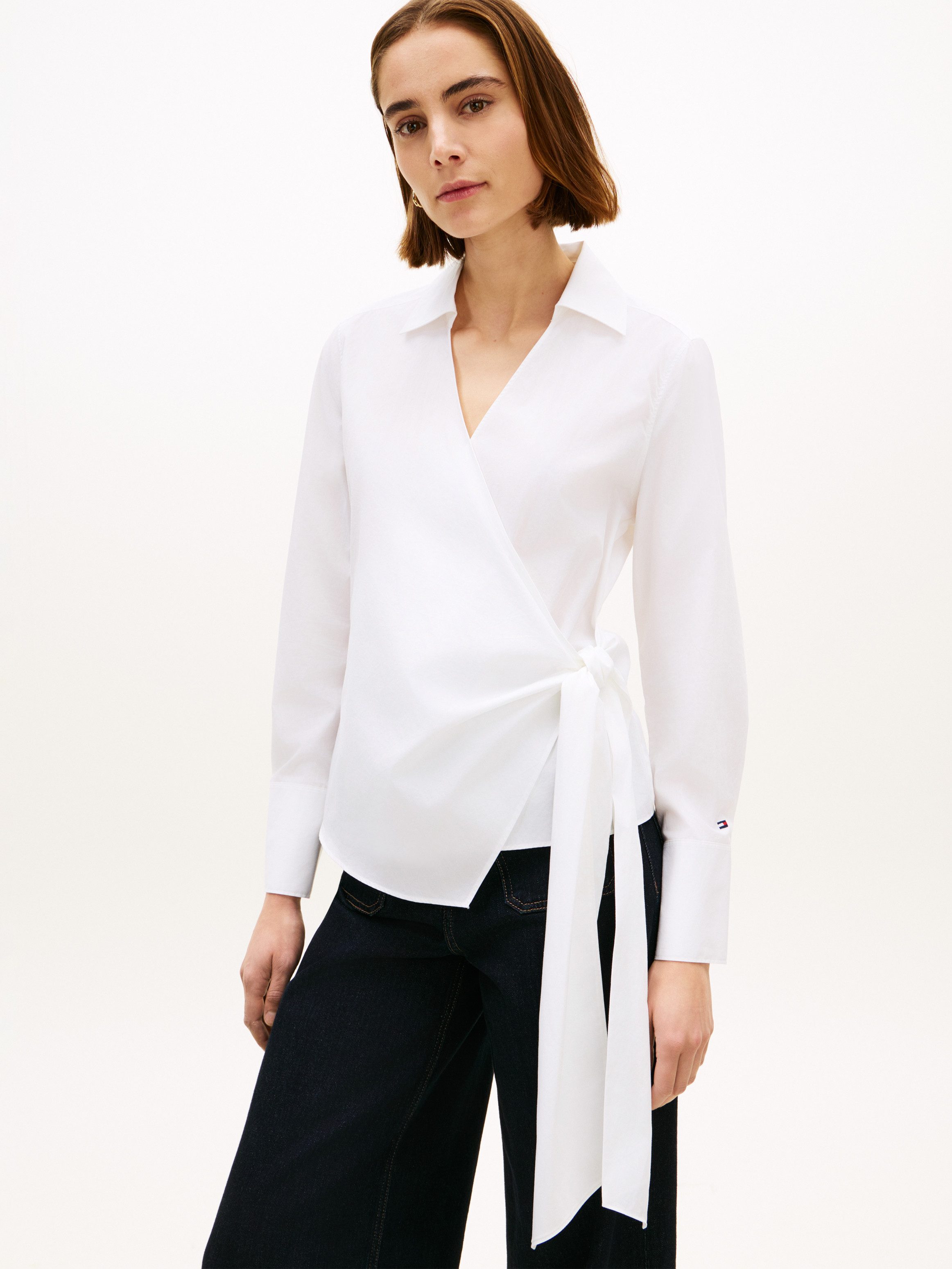 Tommy Hilfiger POPLIN KNOT BLOUSE WITH LS mit Wickeloptik