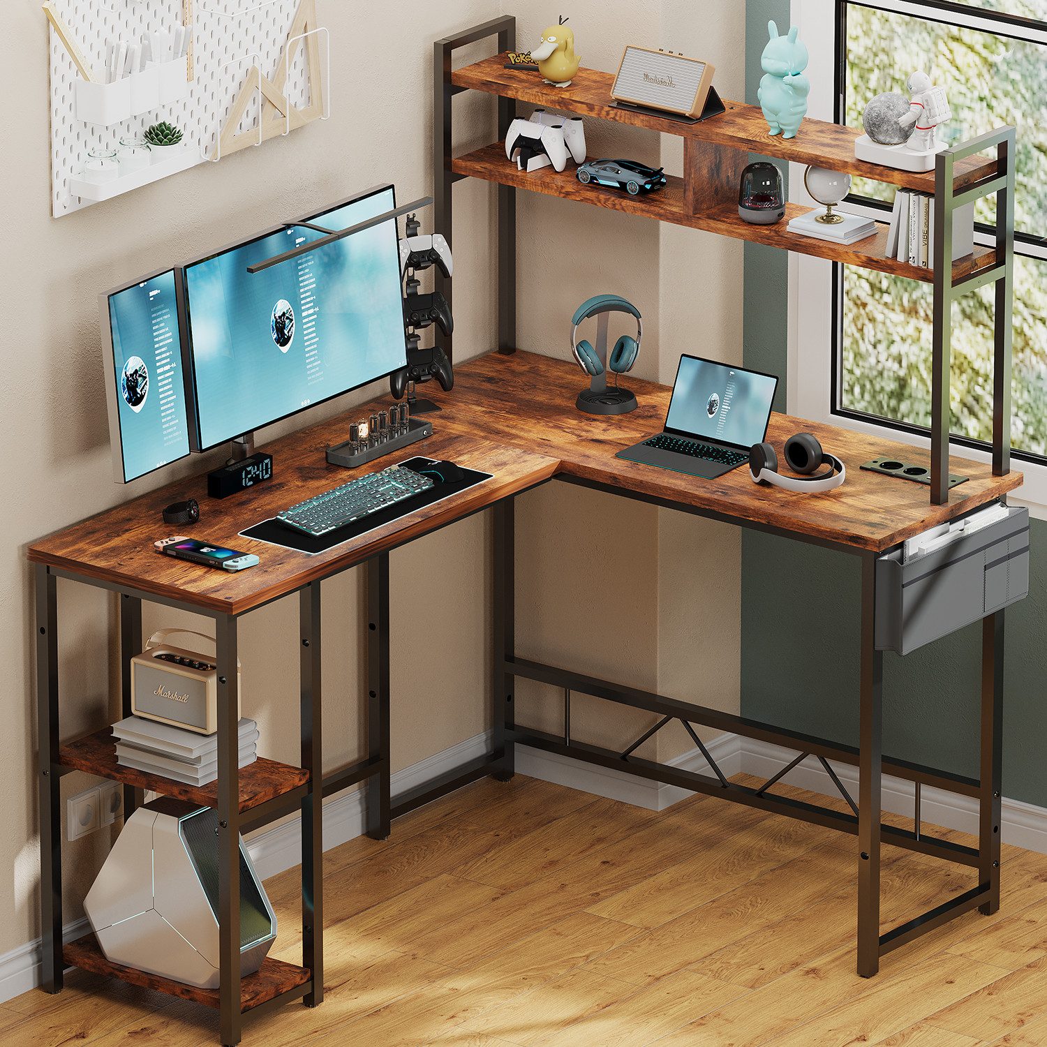 Furnicopia Eckschreibtisch 140 * 120cm Schreibtisch mit LED und USB L-förmi günstig online kaufen