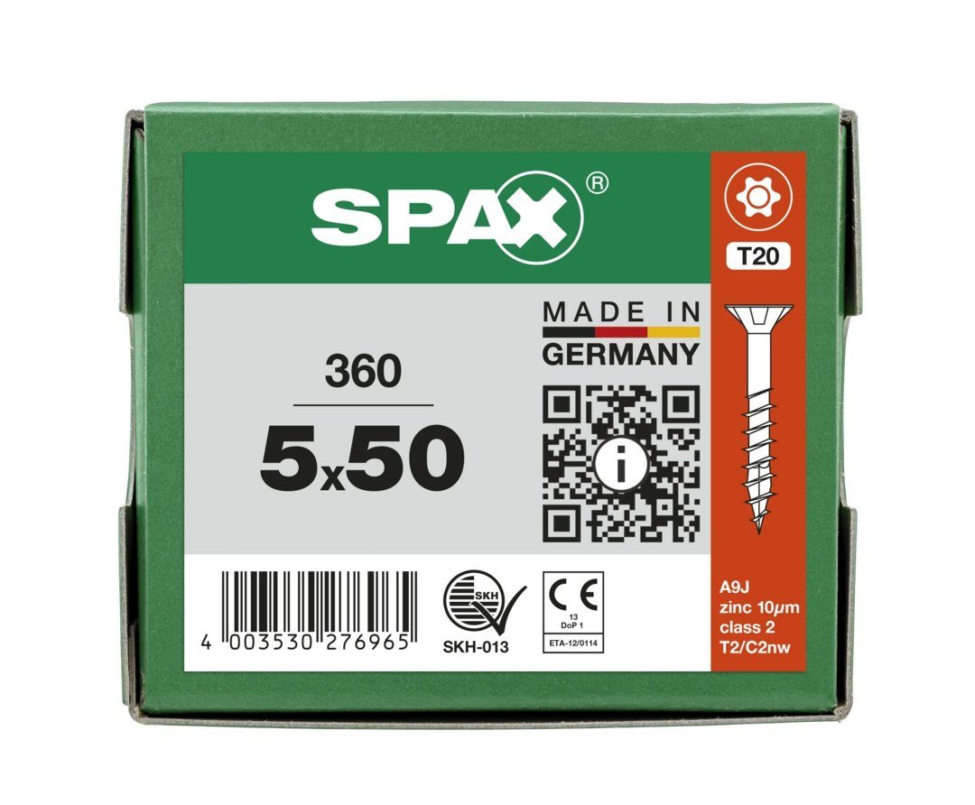 Spanplattenschraube mm SPAX 360 Universalschraube, 5x50 weiß (Stahl St), verzinkt,