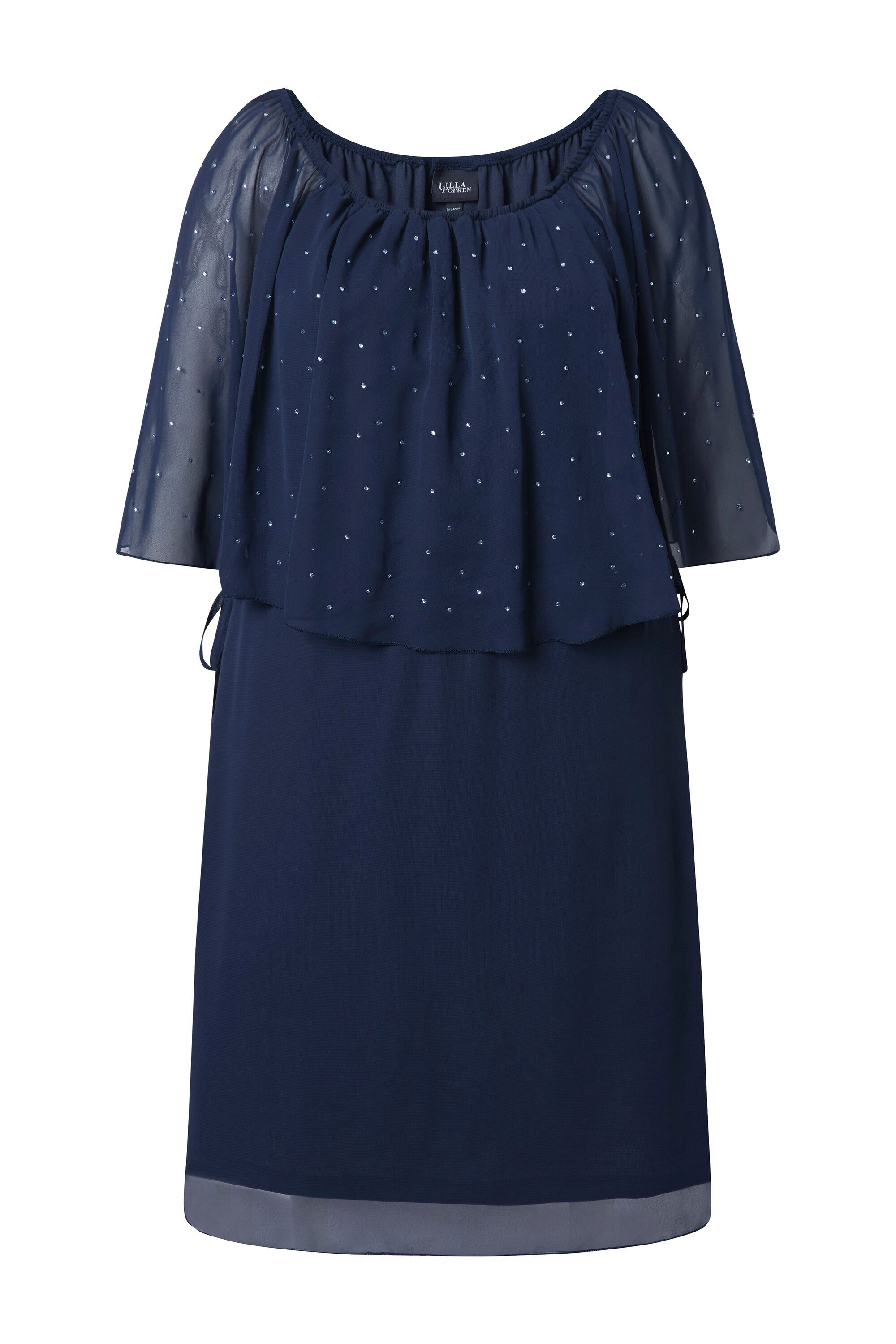 Ulla Popken Cocktailkleid Kleid Chiffonrüsche A-Linie Carmen-Ausschnitt
