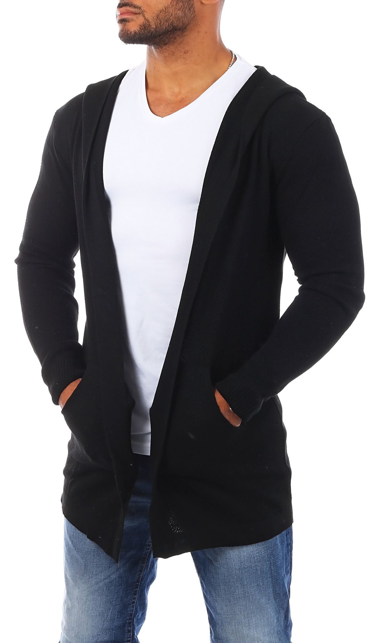 CARISMA Cardigan Herren leichte Herren Feinstrick Weste Strickjacke lange Passform 7717 in Unifarbe – Bild 4 von 5
