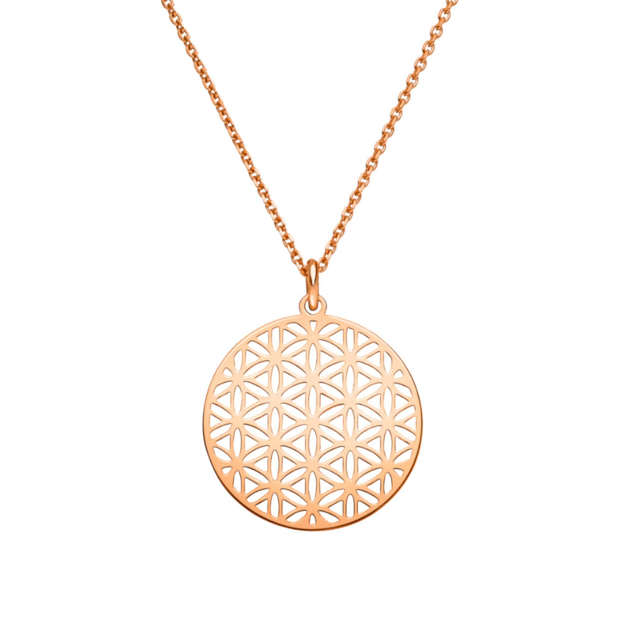 SCHOSCHON Kette mit Anhänger Halskette Blume des Lebens Anhänger 925 Silber rosevergoldet ø 20mm