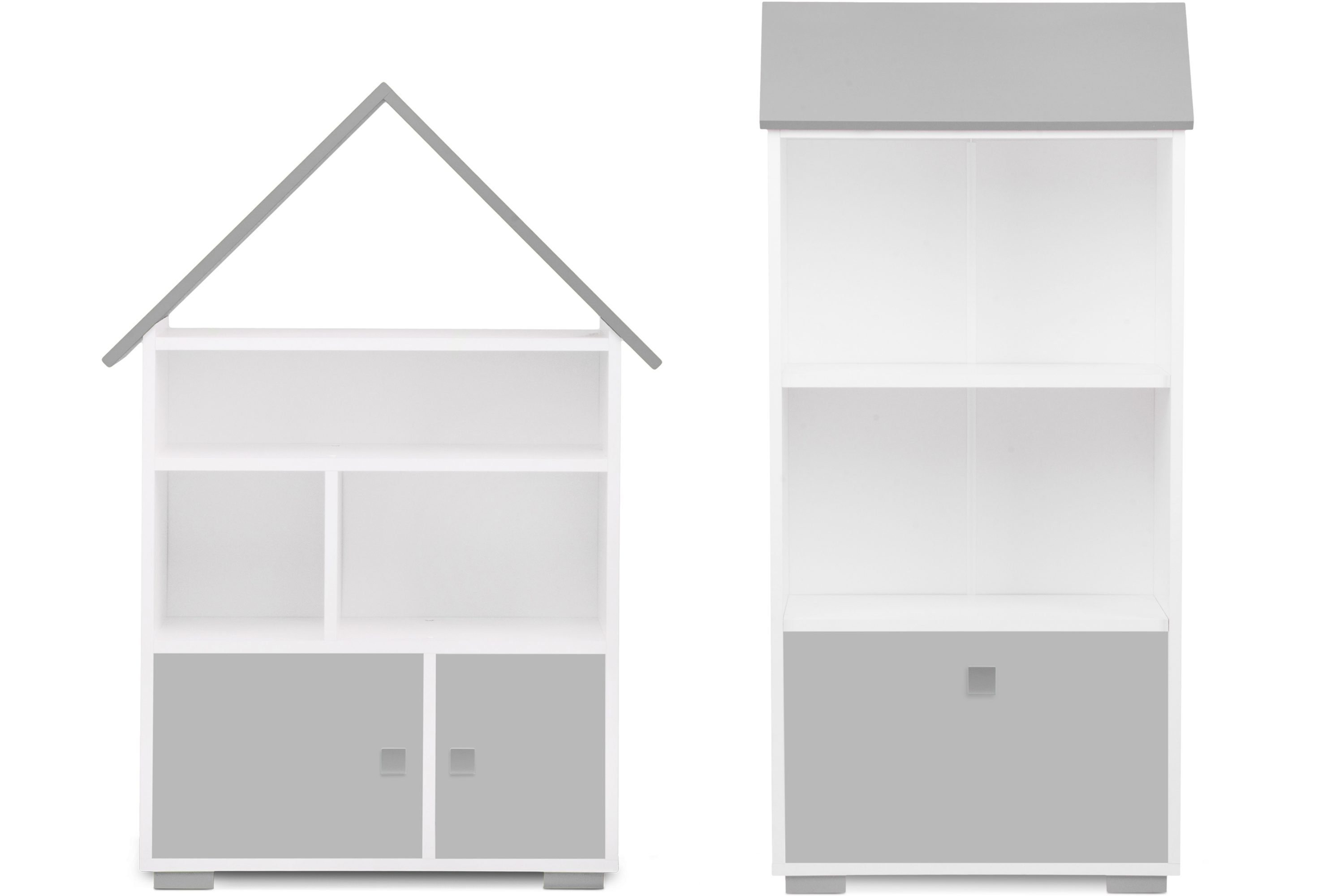 Konsimo Kinderregal Regalset mit Türen (2 St) PABIS, 2-tlg., Möbel für Kinderzimmer, Hausform weiß/grau