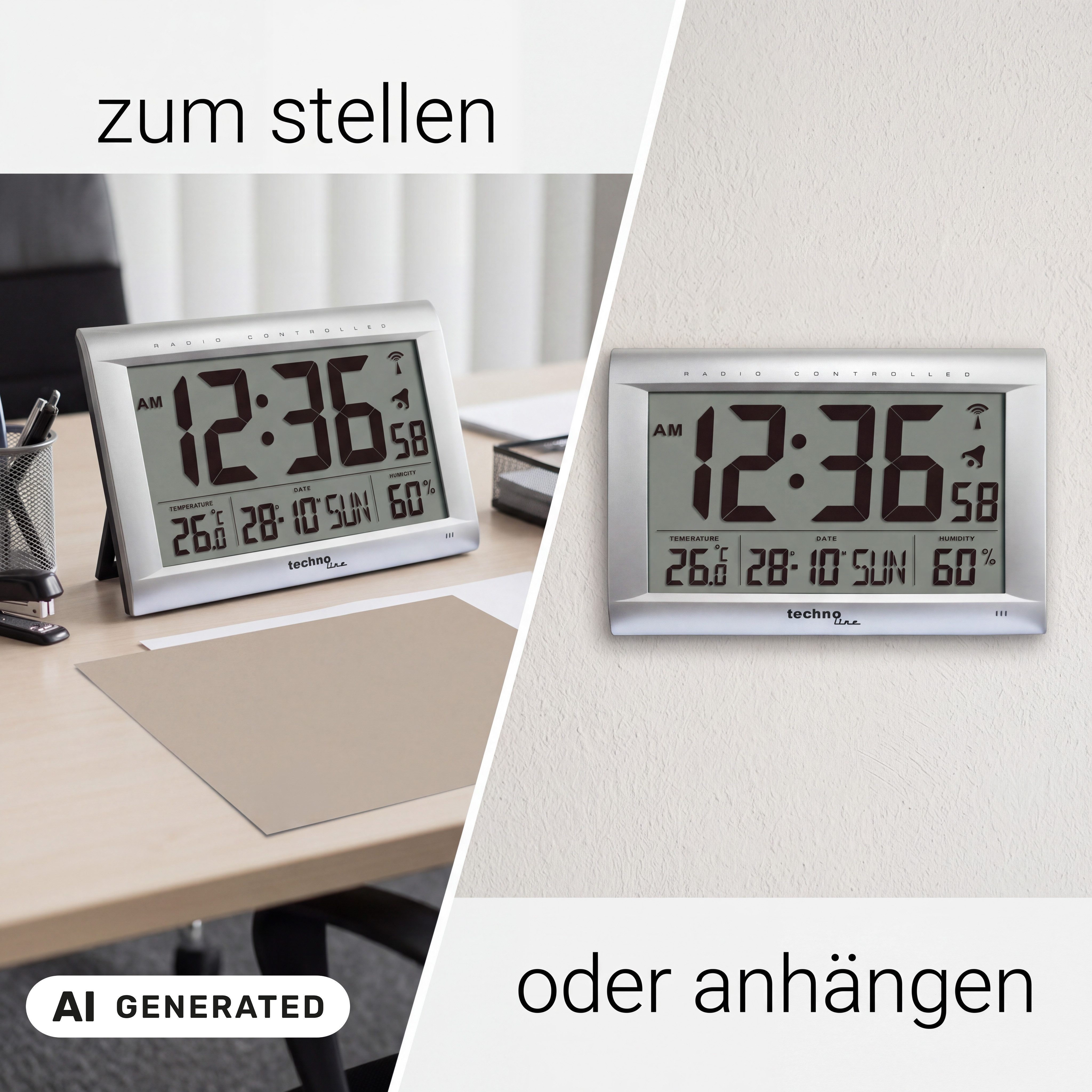 technoline Funkwanduhr WS 8009 (mit Jumbo-LCD Anzeige) – Bild 4 von 5