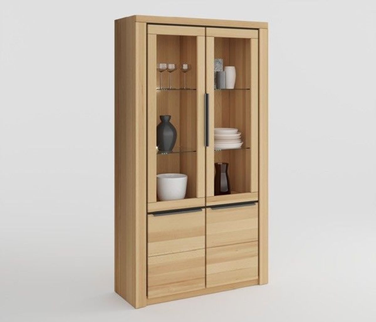 ELFO Stauraumvitrine Vitrine Highboard Brest Regal Kernbuche Teilmassiv H. 199cm B. 108cm
