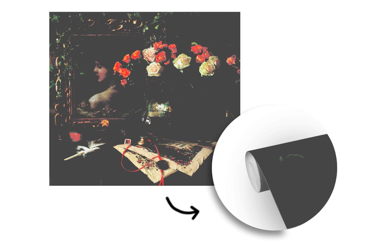 MuchoWow Fototapete für Matt, Wohnzimmer Vliestapete - Fototapete Stilleben Küche, Malerei bedruckt, - Blumen, St), Schlafzimmer (4