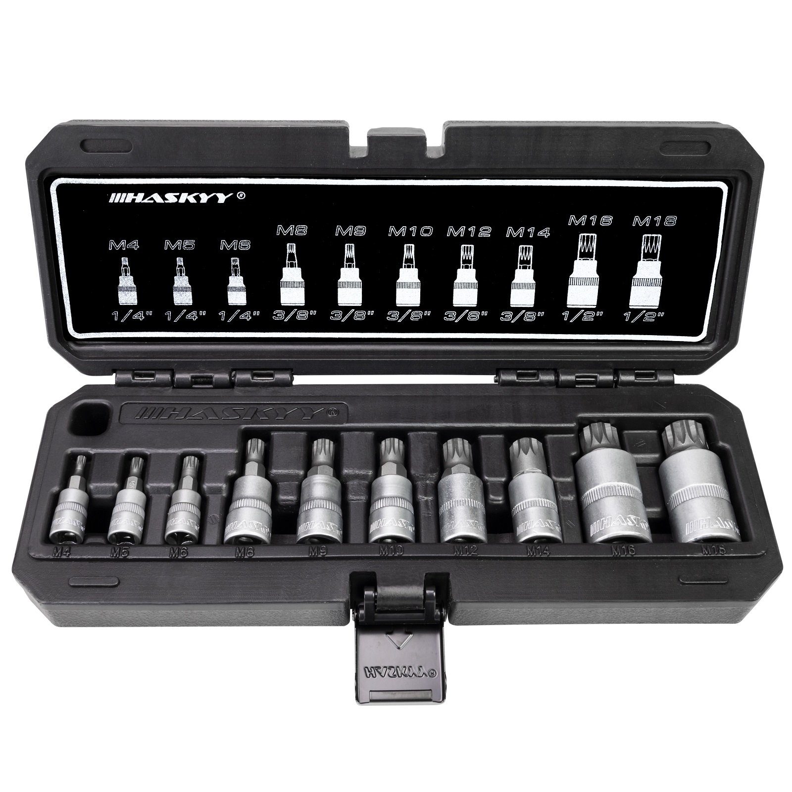 HASKYY Bit- und Steckschlüsselset Steckschlüssel Satz Vielzahn 1/4" 3/8" 1/2" XZN Steckschlüsselsatz Bit – Bild 5 von 5