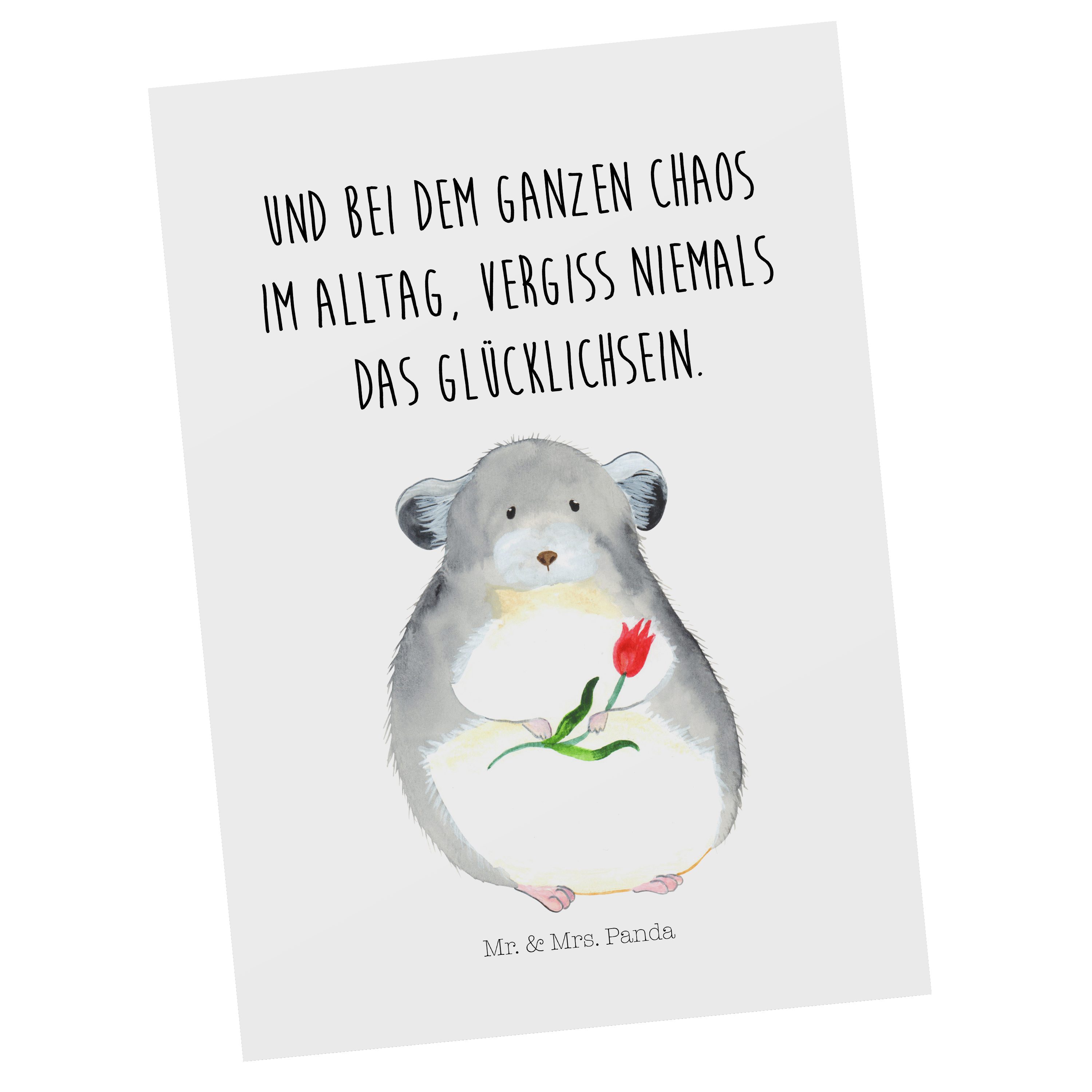 Mr. & Mrs. Panda Postkarte Chinchilla mit Blume - Weiß - Geschenk, Einladungskarte, Einladung, T