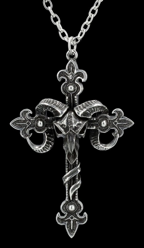 Figuren Shop GmbH Kette mit Anhänger Halskette Totenkopf - Kreuz des  Baphomet Alchemy England Gothic Kette