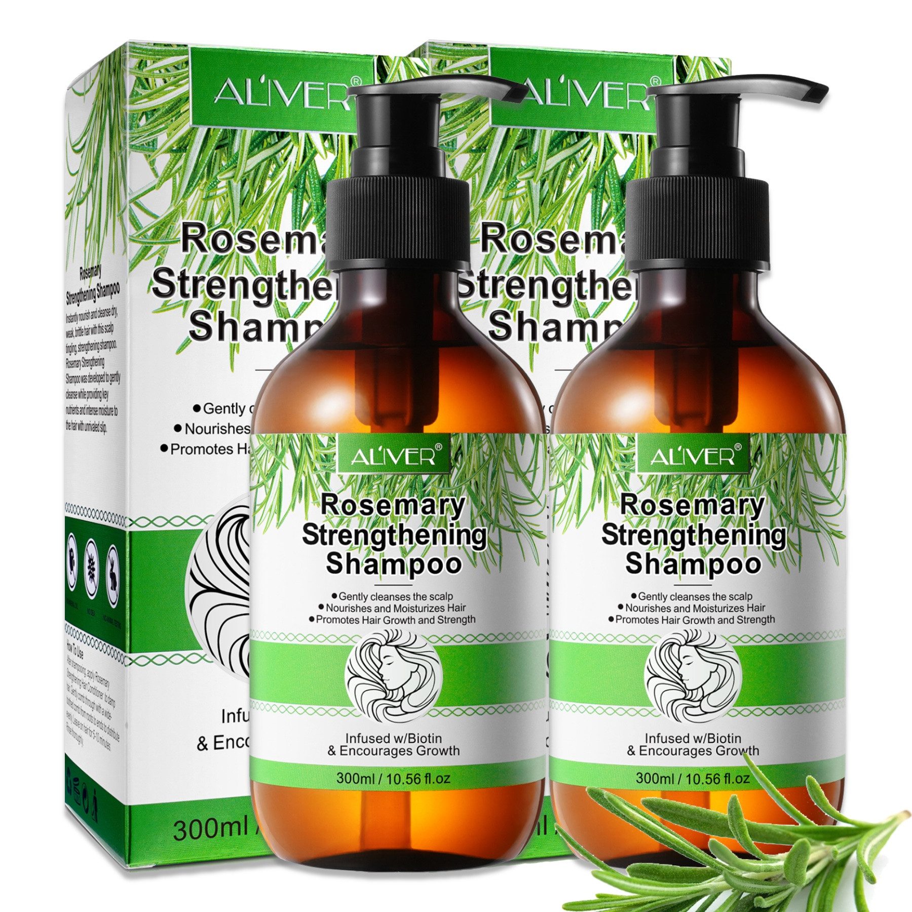 ALIVER Haarshampoo Shampoo Rosmarin für Haarwachstum Pflegeshampoo 300ml Aliver, 2-tlg.