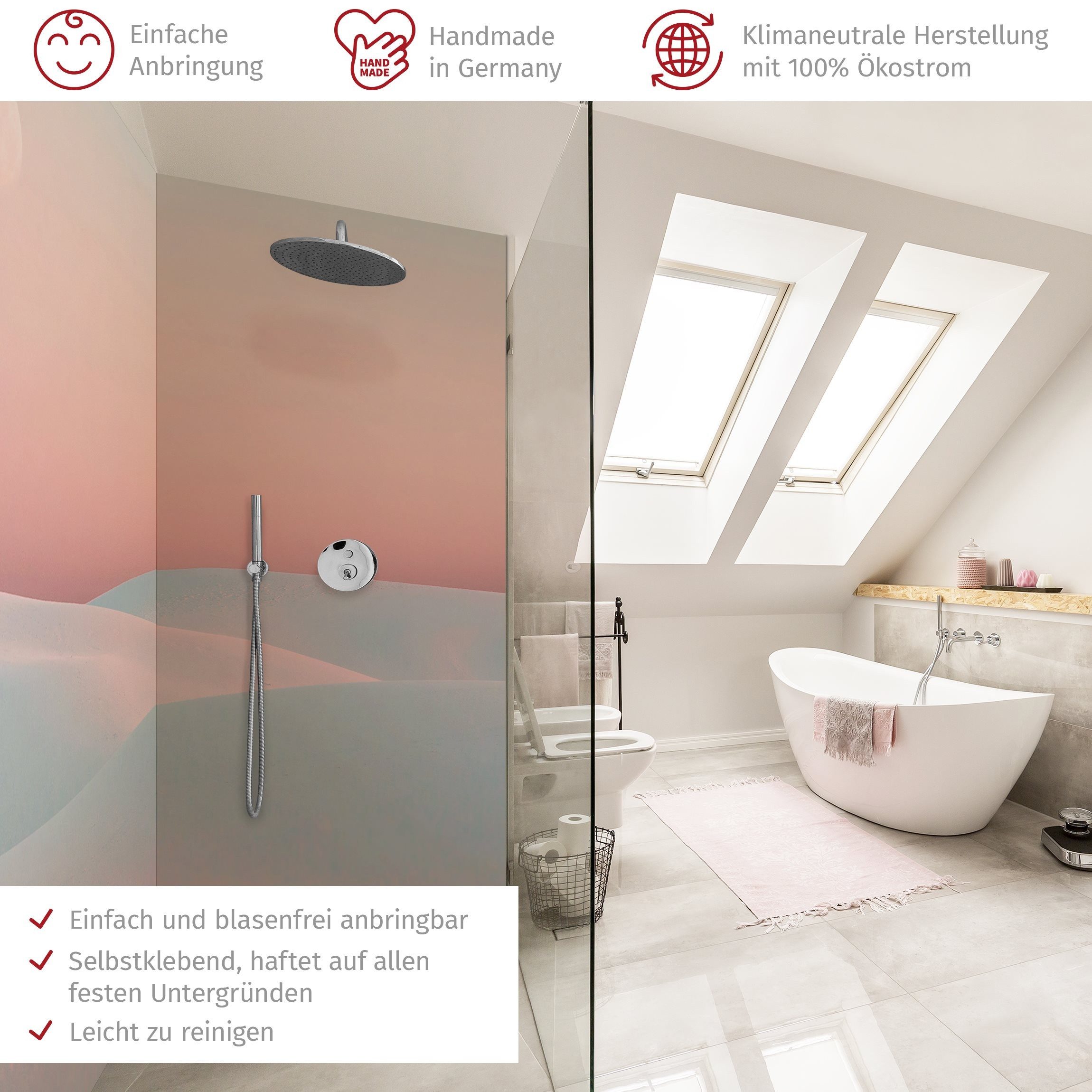 Thumbnail - Bilderdepot24 Badrückwand Abstrakt pastell Duschrückwand ohne Bohren Dusche Motiv, (2-tlg., Hart-Folie Smart matt 0,35 m...