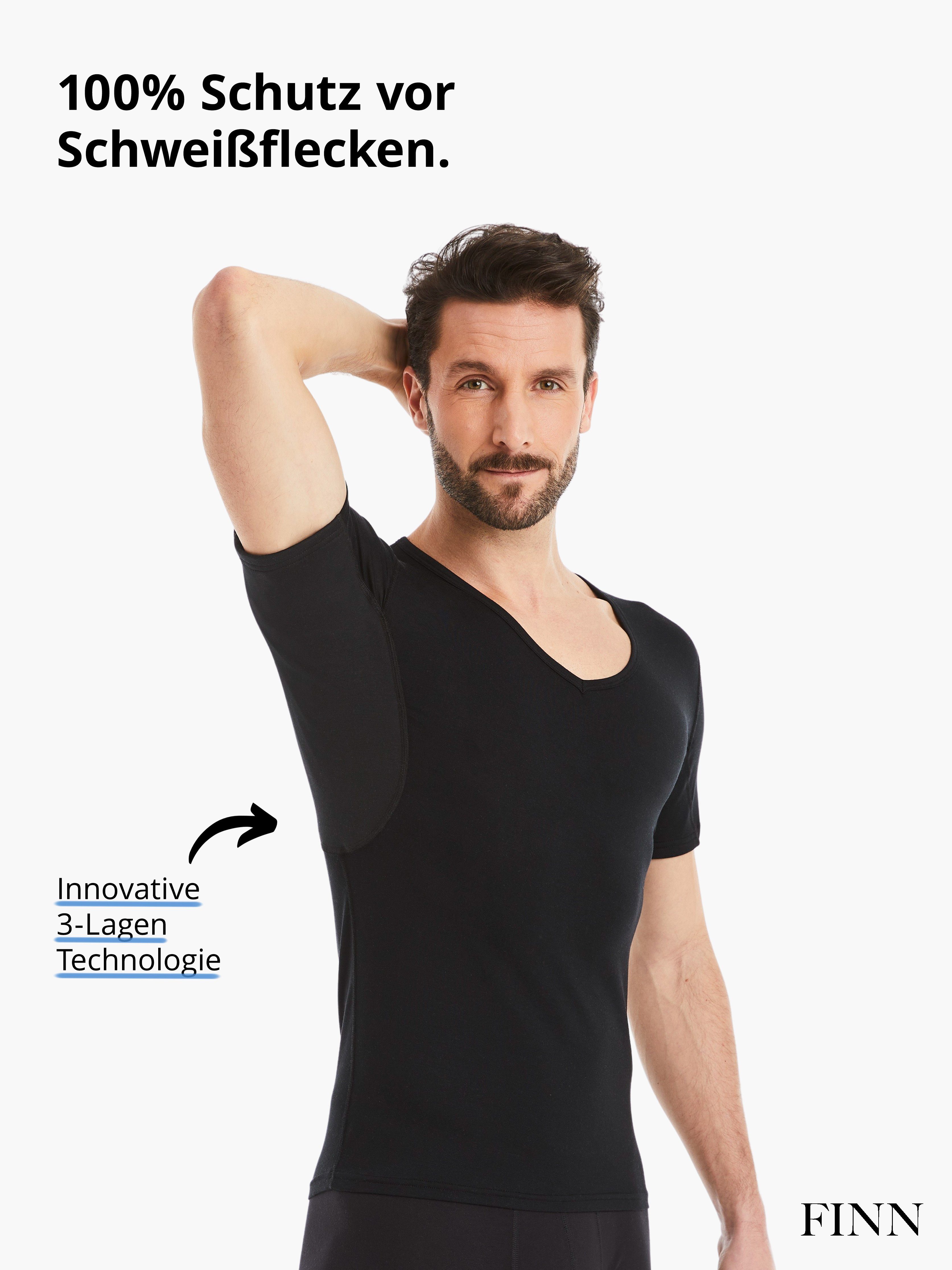 FINN Design Unterhemd Anti-Schweiß garantierte 100% vor Herren Schutz Schwarz Schweißflecken, Unterhemd Wirkung