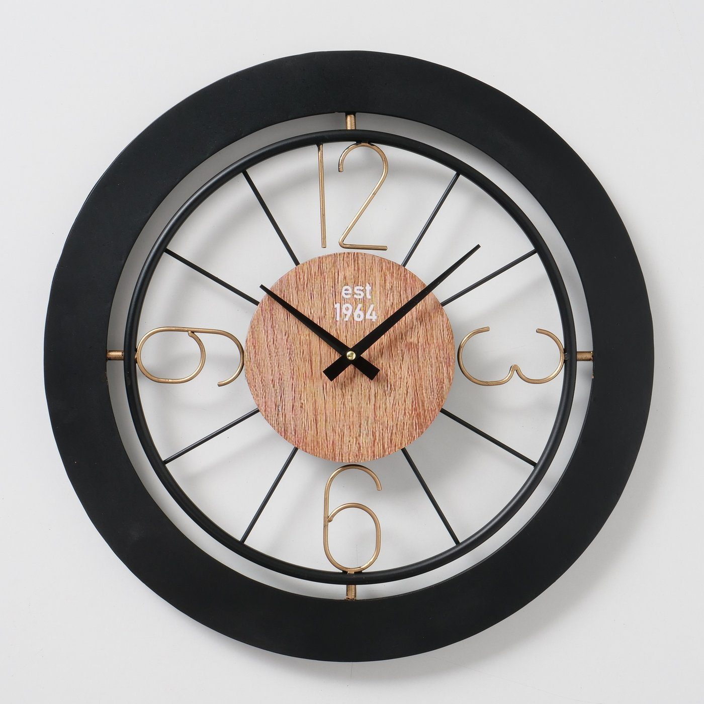 BOLTZE Wanduhr "Rilana" aus Holz/Metall in schwarz/gold/braun B50cm, Uhr | Wanduhren