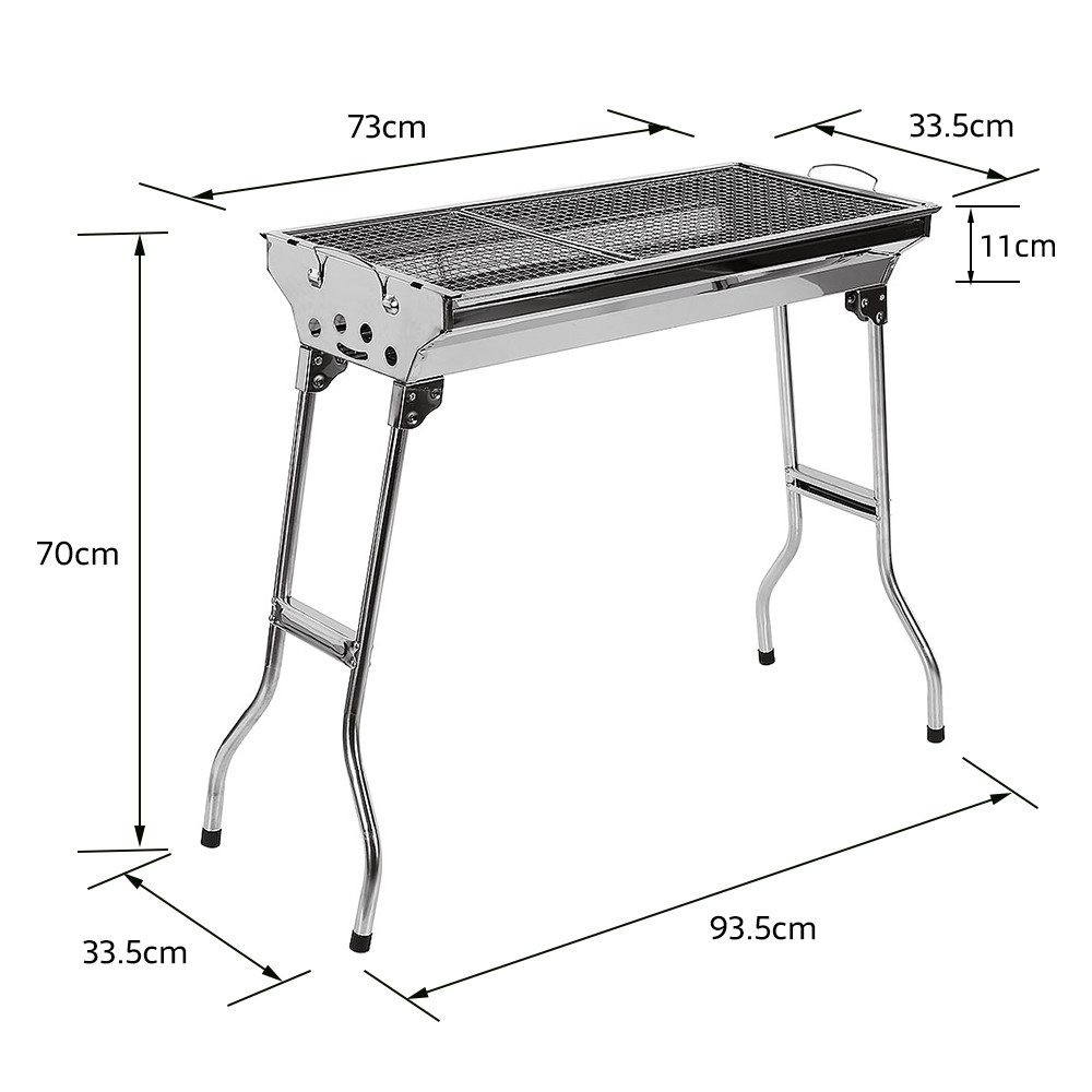 JEOBEST Holzkohlegrill Camping Grill Holzkohle, Edelstahl Grill, Reisegrill für BBQ, Klappbar, mit Grillnetze, zwei Carbonnetze -73 x 33.5 x 70cm – Bild 5 von 5