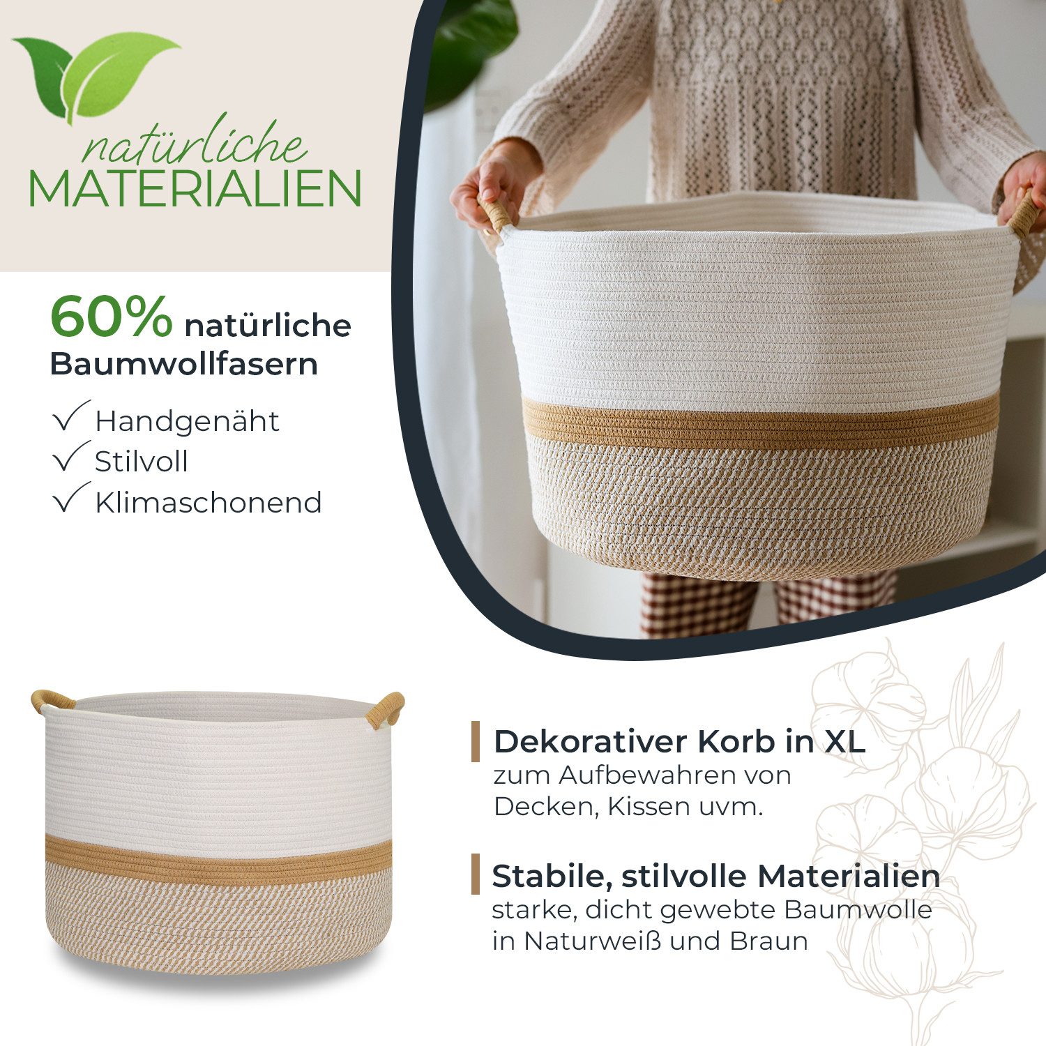 HMF Aufbewahrungskorb Aufbewahrungskorb mit verstärkten Griffen, großer Kor günstig online kaufen