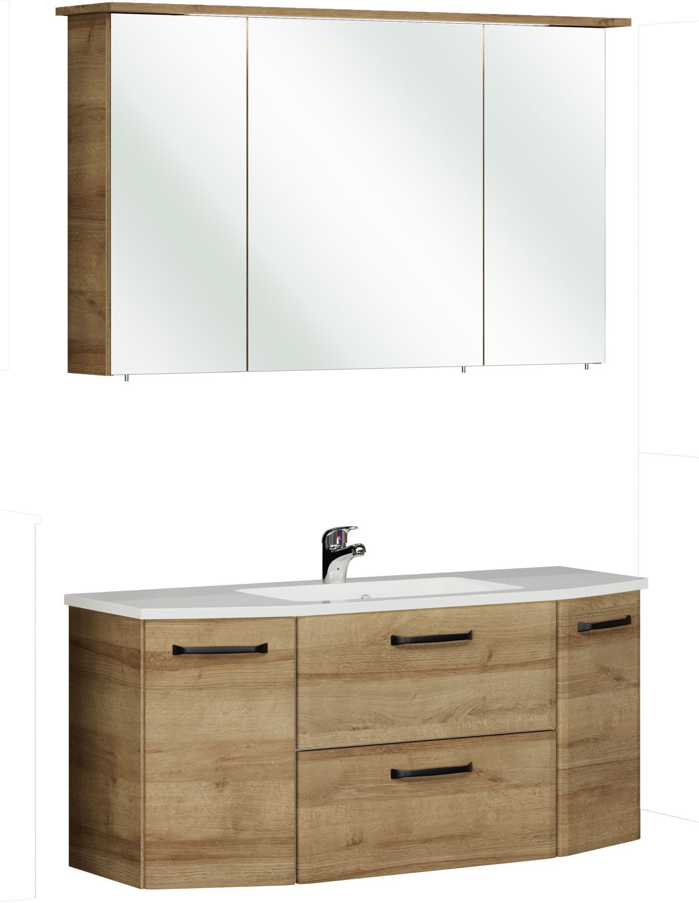 Saphir Badmöbel-Set Quickset 318, mit Türdämpfer, (3-St), Badezimmer-Set mit Mineralmarmorwaschtisch und Spiegelschrank