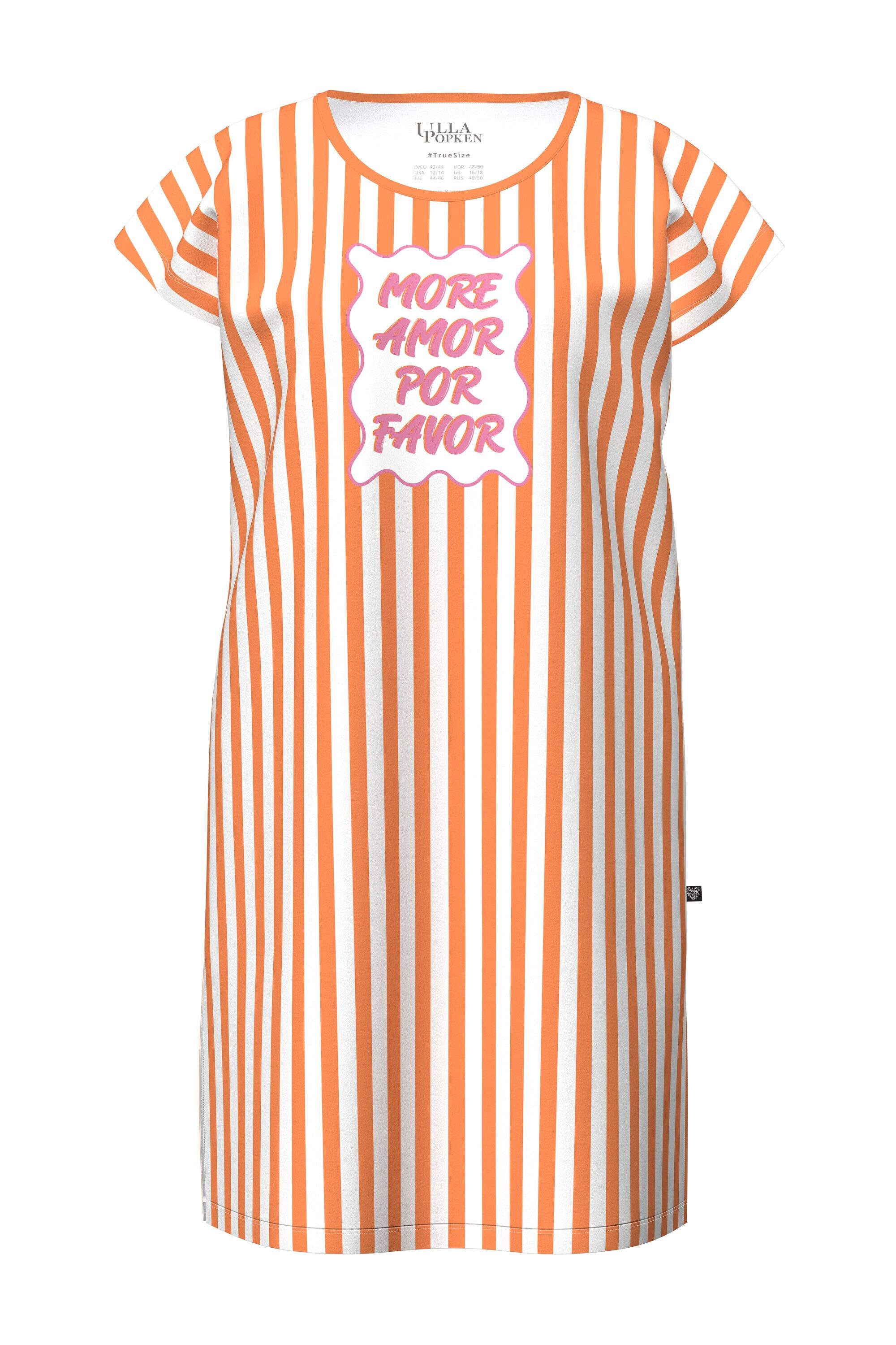 Ulla Popken Longshirt Bigshirt Streifen Schriftzug Rundhals Cap-Ärmel