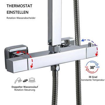 duschspa Duschsystem mit Thermostat und Handbrause Regendusche, Höhe 80-120 cm, Silber, Komplett-Set