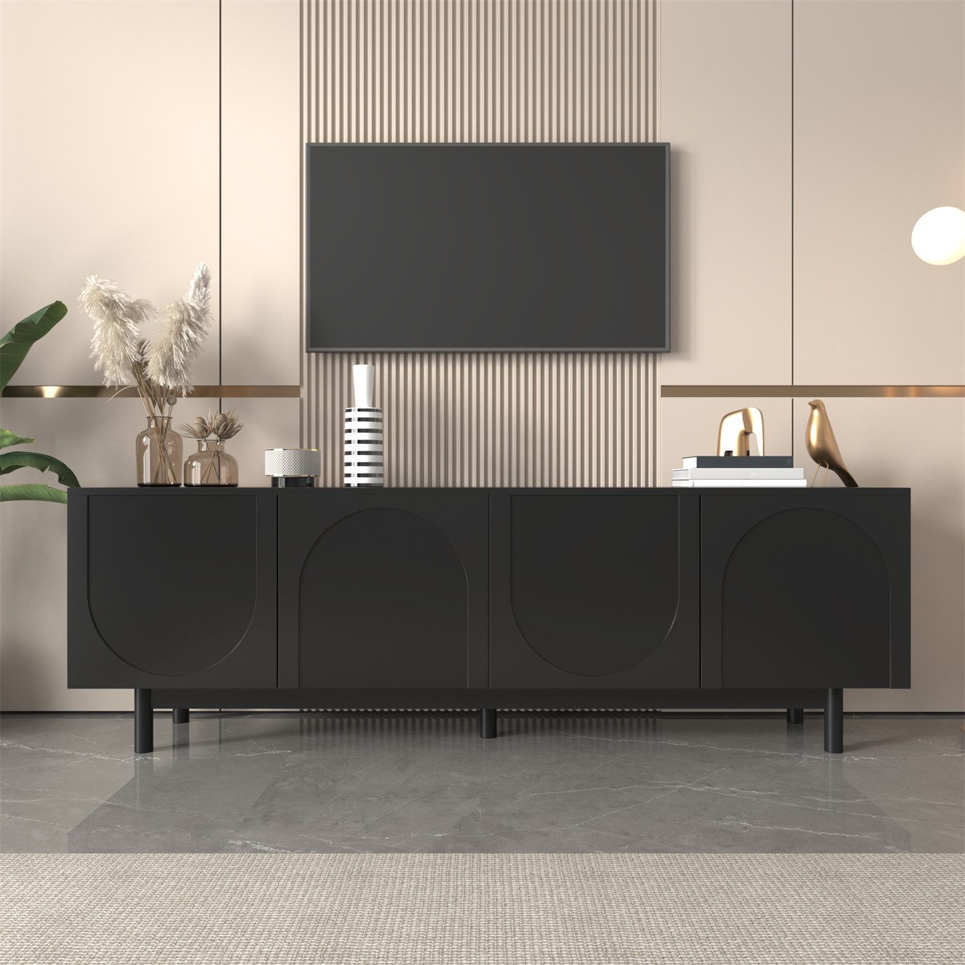 autolock TV-Schrank Moderner schwarzer TV-Schrank–175x38x56cm, TV-Möbel günstig online kaufen