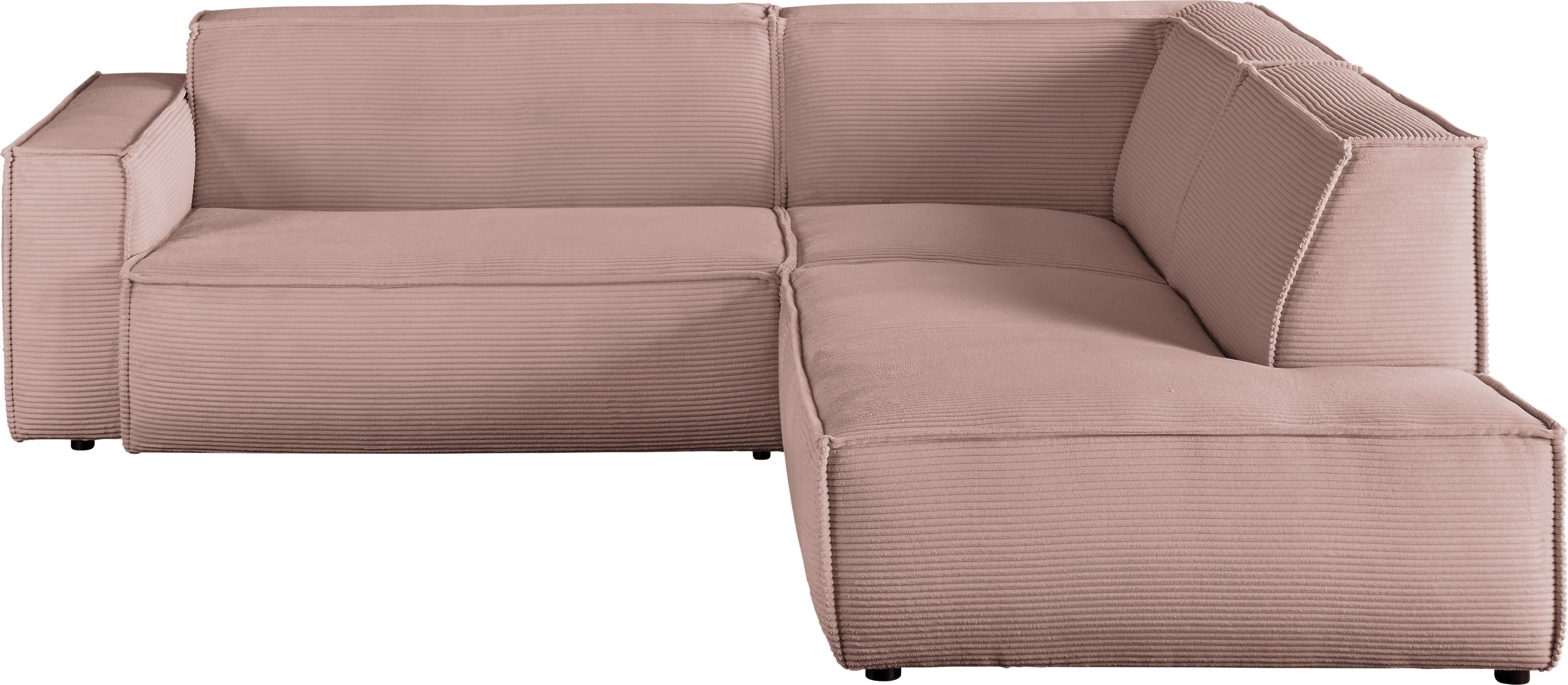 3C Candy Ecksofa Matteo in elegant, kubischer Formensprache, bequem, L-Form, mit auffälliger Kedernaht, Cord-Bezug, Lounge-Charakter