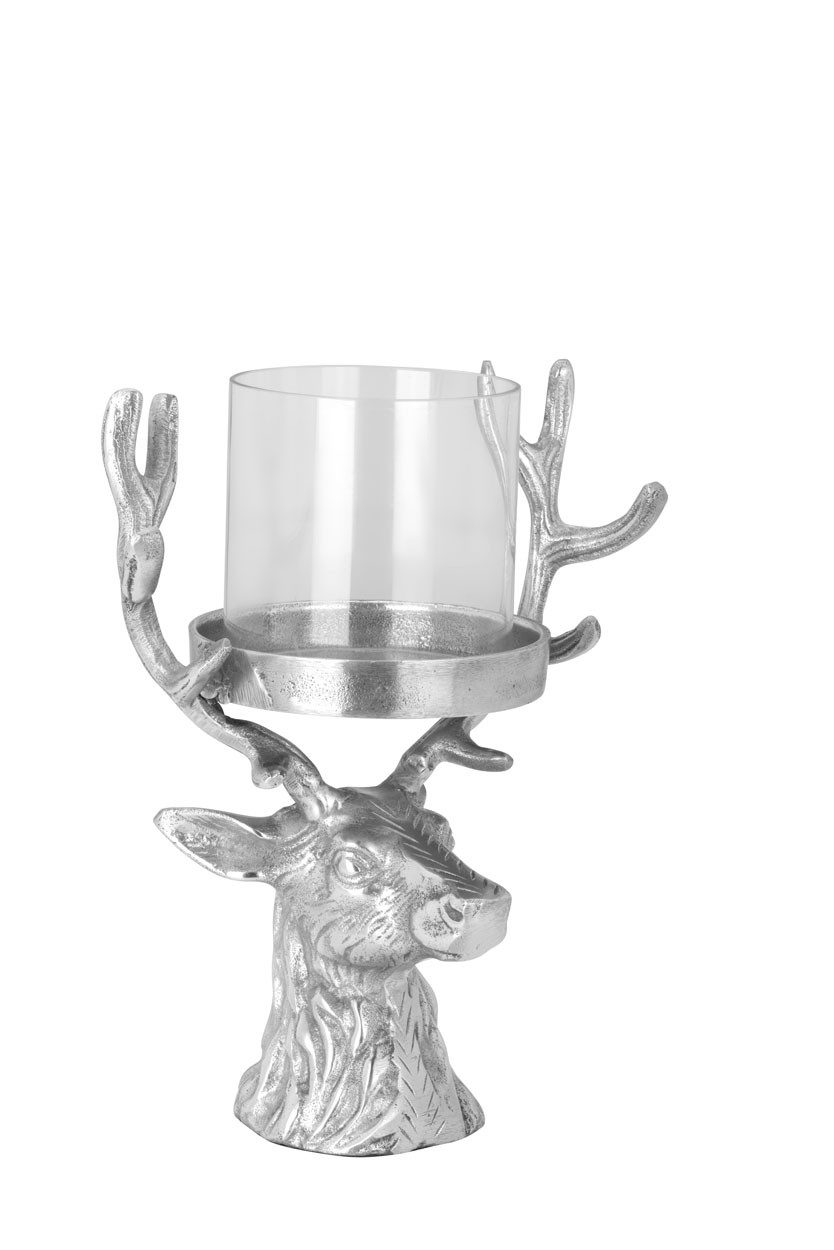 Hermann Bauer jun. Kollektion GmbH Windlicht Windlicht Hirschkopf Aluminium H 28 cm, Glas Ø 12,5 cm